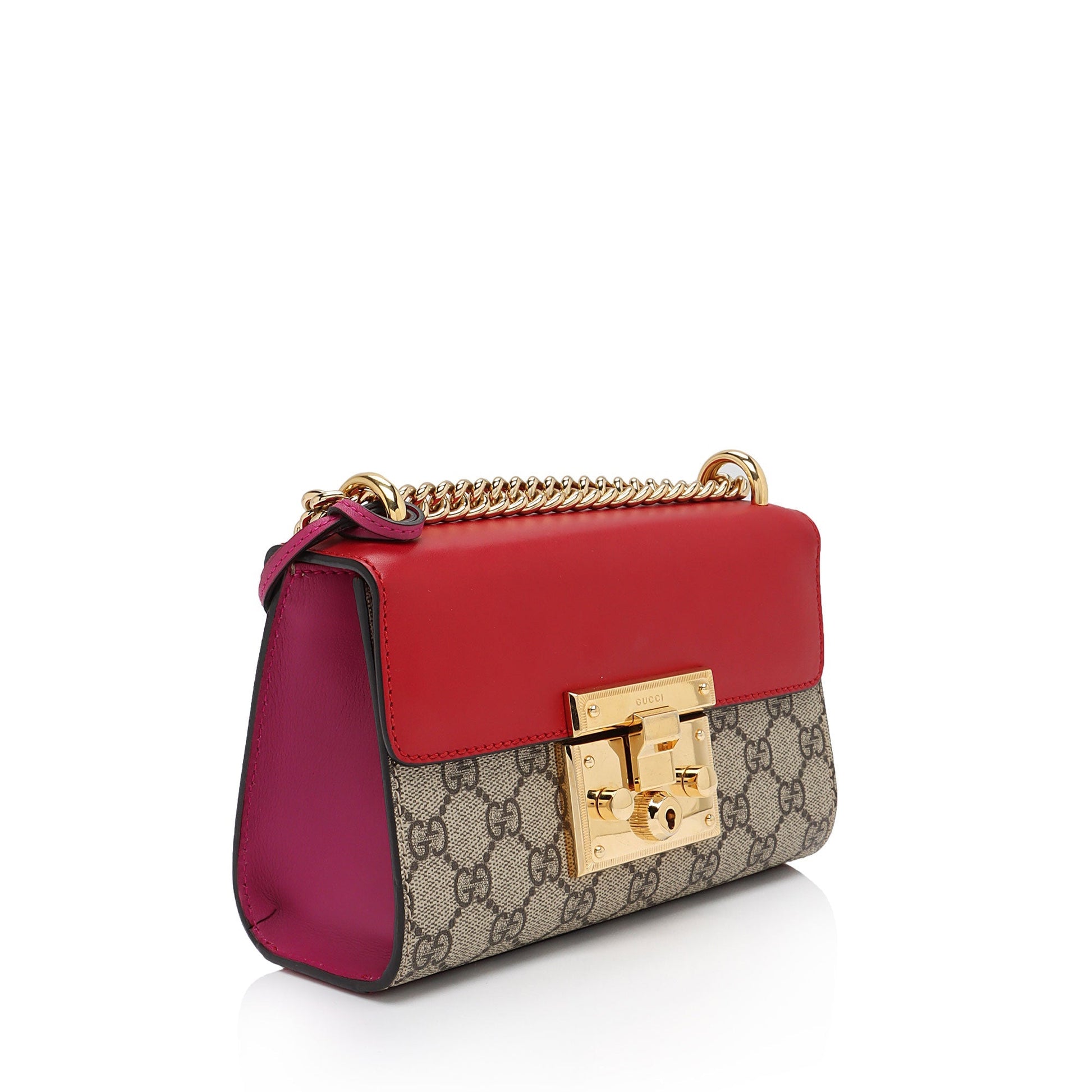 Gucci GG Supreme Padlock SHF-121XFL Leather Canvas Beige Red Crossbody Bag