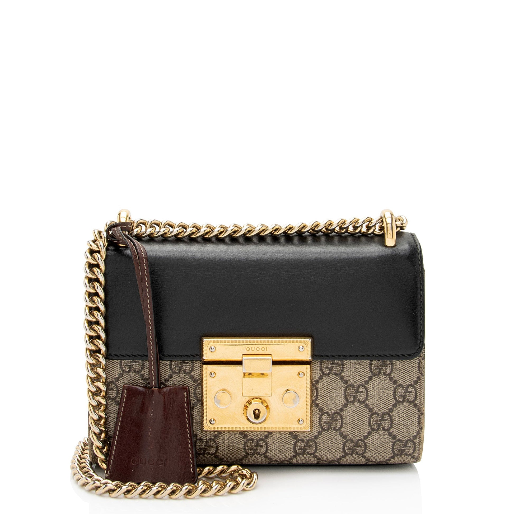 Gucci GG Supreme Padlock SHF-vRdeyi Leather Canvas Black Brown Crossbody Bag