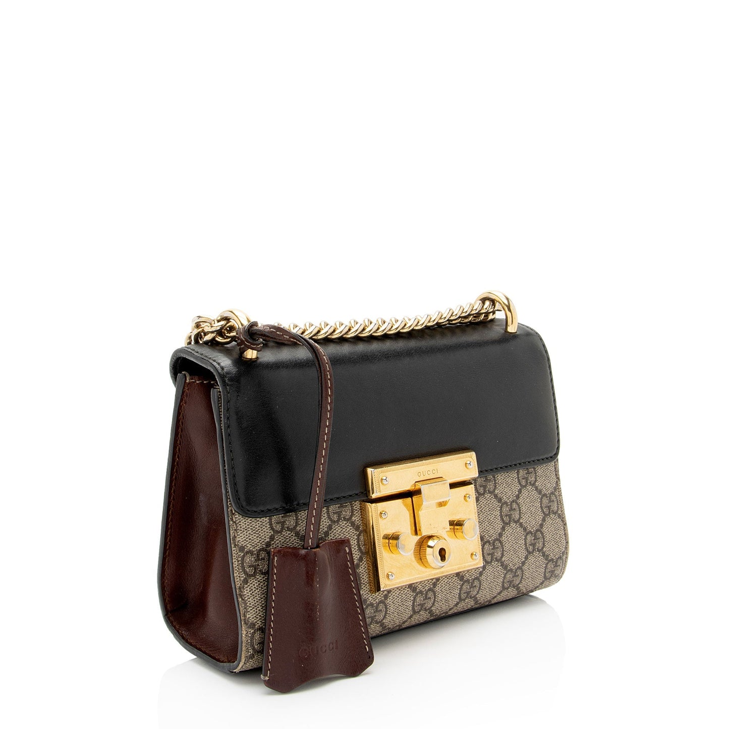 Gucci GG Supreme Padlock SHF-vRdeyi Leather Canvas Black Brown Crossbody Bag