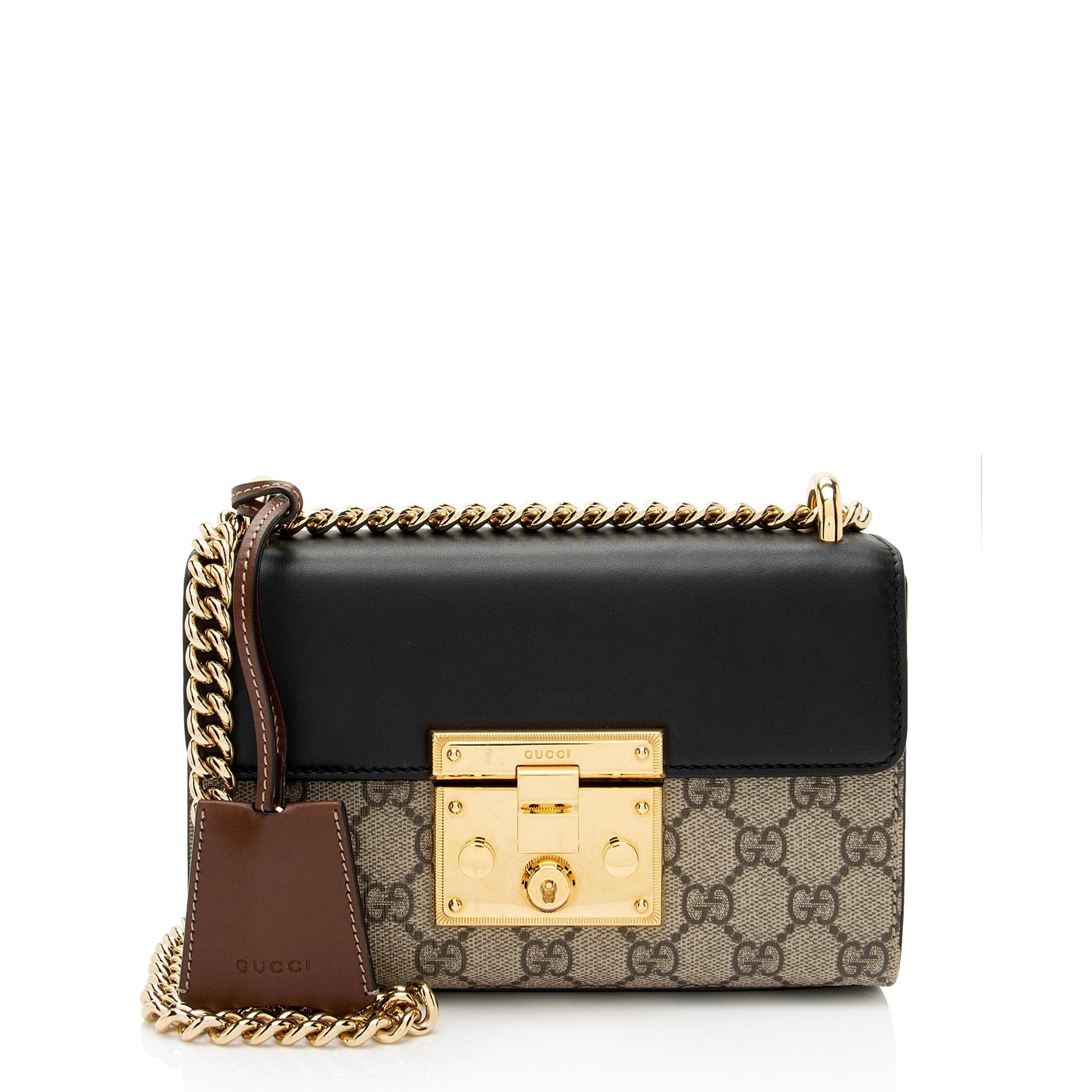 Gucci GG Supreme Padlock SHF-rqVDip Leather Canvas Black Brown Shoulder Bag