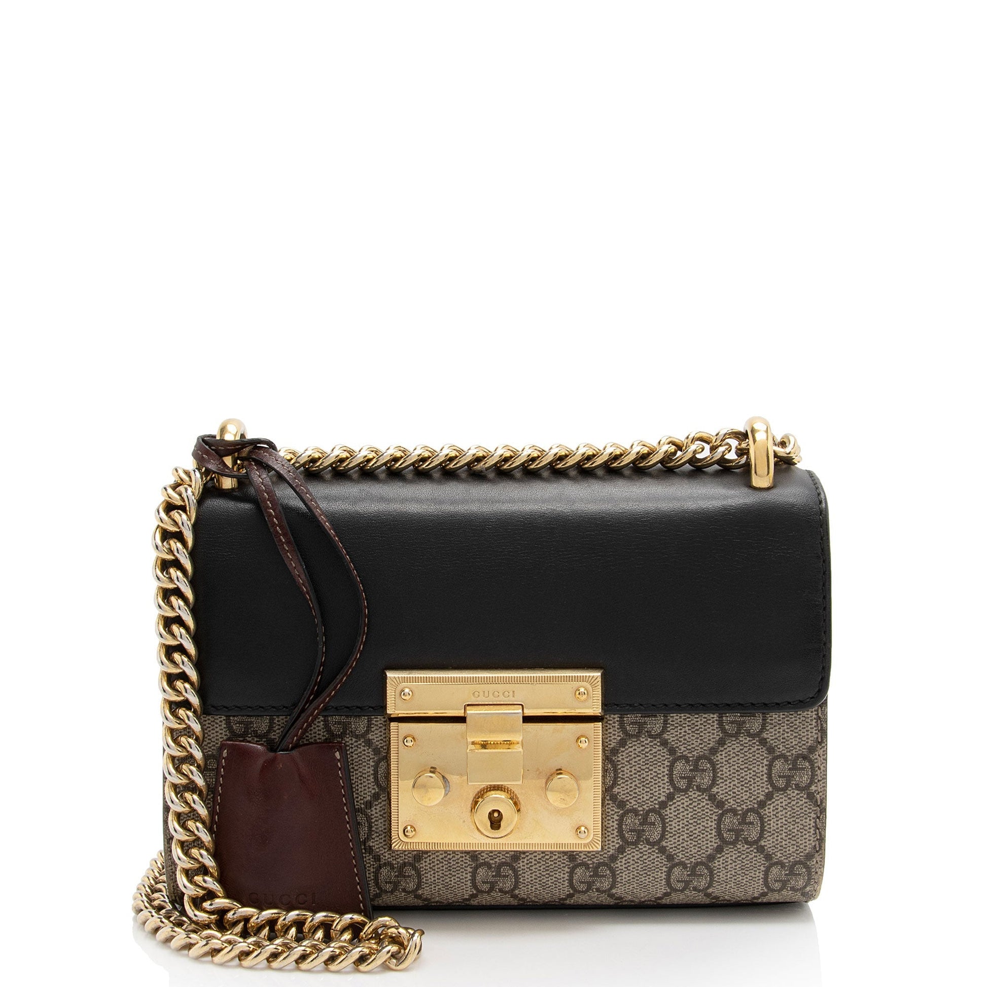 Gucci GG Supreme Padlock SHF-wWXgdi Leather Canvas Black Brown Shoulder Bag