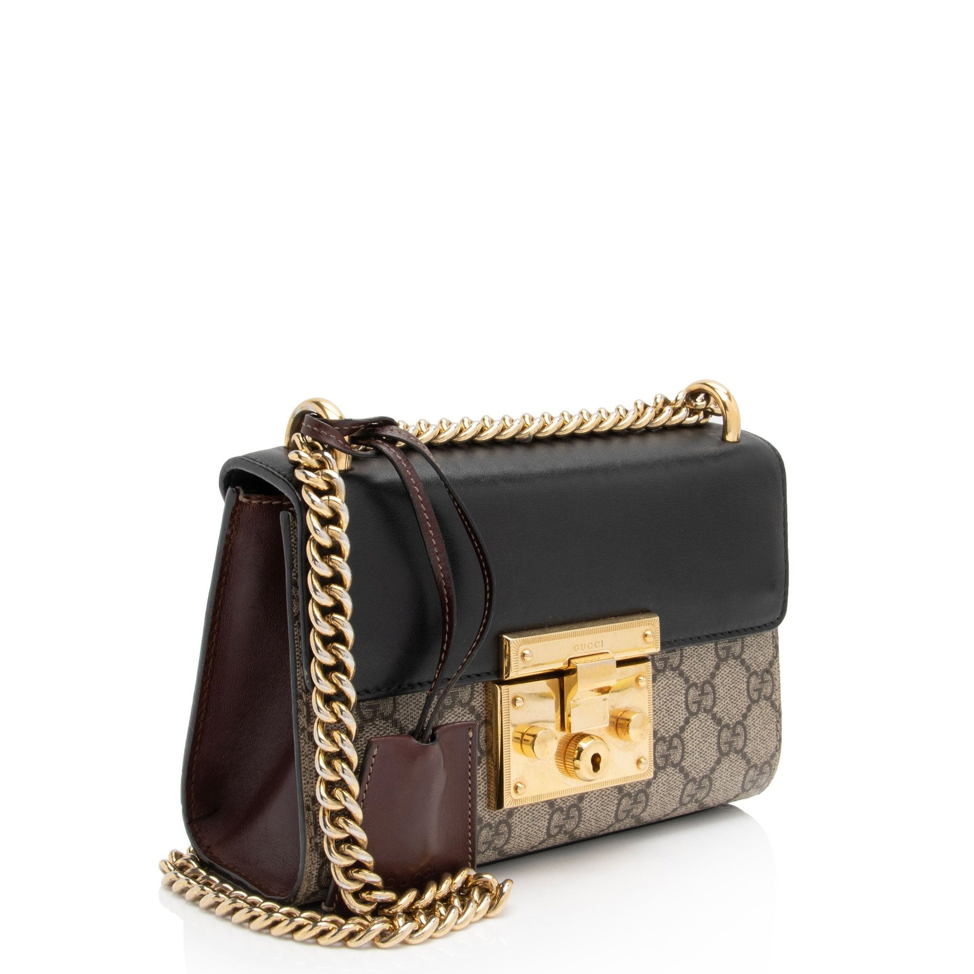 Gucci GG Supreme Padlock SHF-wWXgdi Leather Canvas Black Brown Shoulder Bag