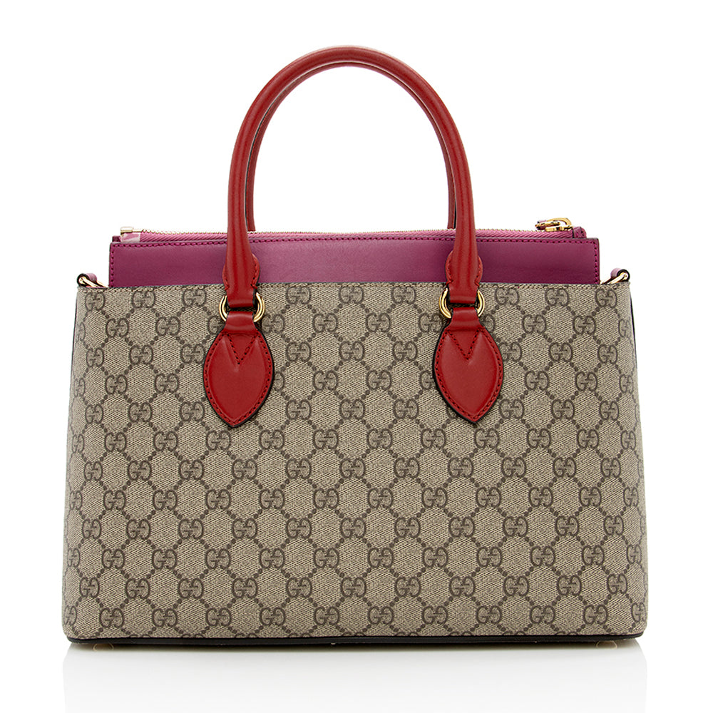 Gucci GG Supreme Leather Canvas Beige Red Tote Bag