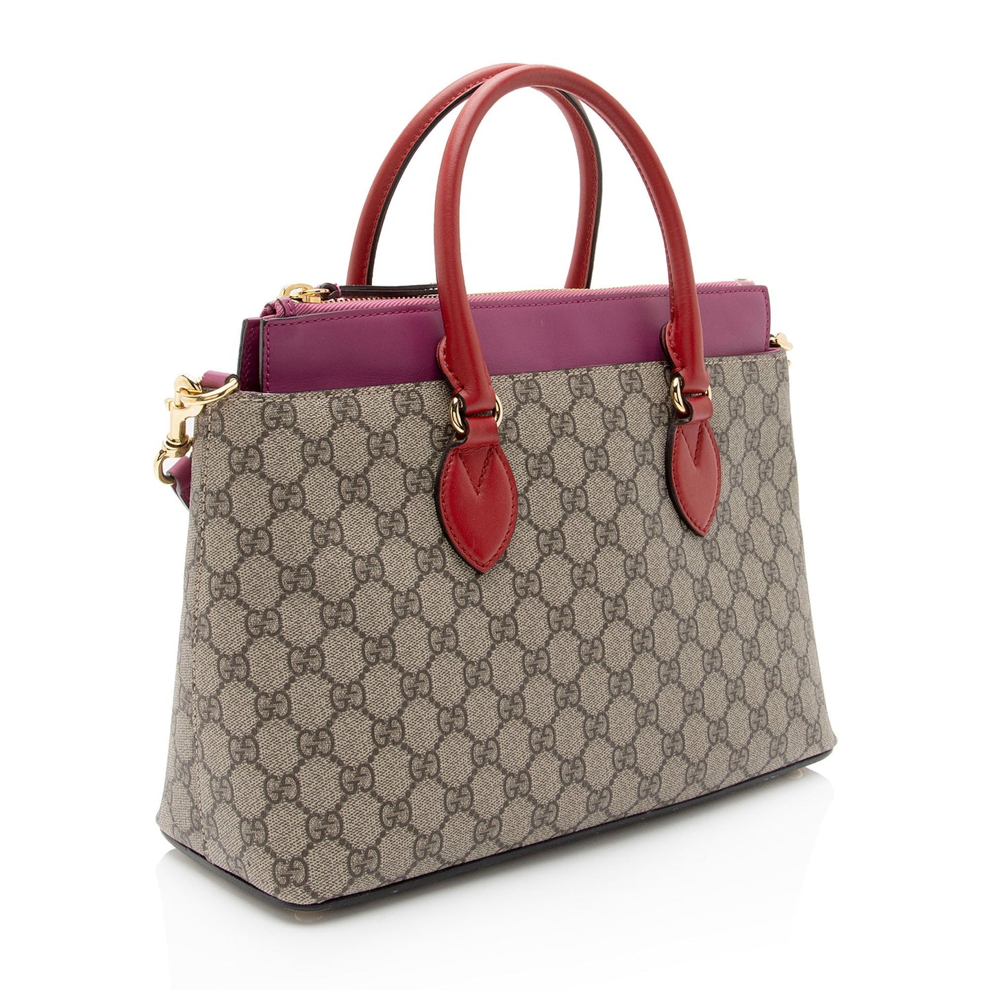 Gucci GG Supreme SHF-drDGfG Leather Canvas Beige Red Tote Bag