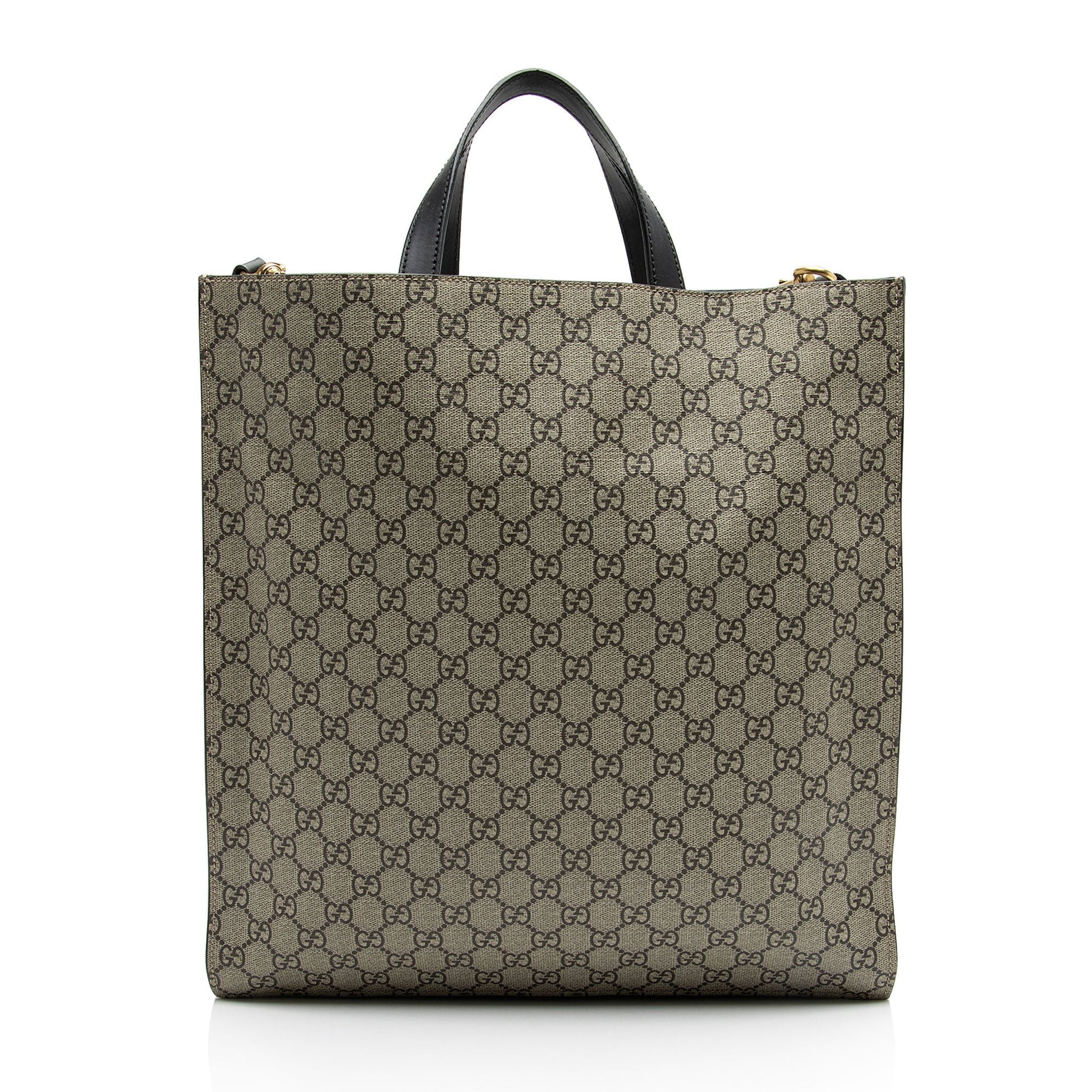 Gucci GG Supreme Soft Angry Cat Leather Canvas Black Beige Tote Bag