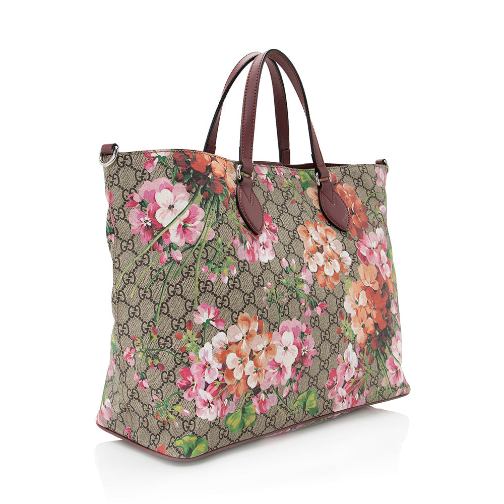 Gucci GG Supreme Soft Blooms SHF Leather Canvas Beige Pink Tote Bag