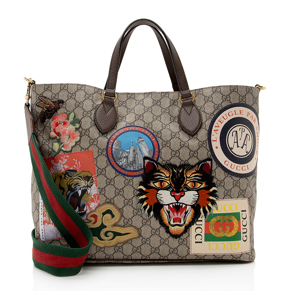 Gucci GG Supreme Soft Courrier - Leather Canvas Nylon Beige Tote Bag