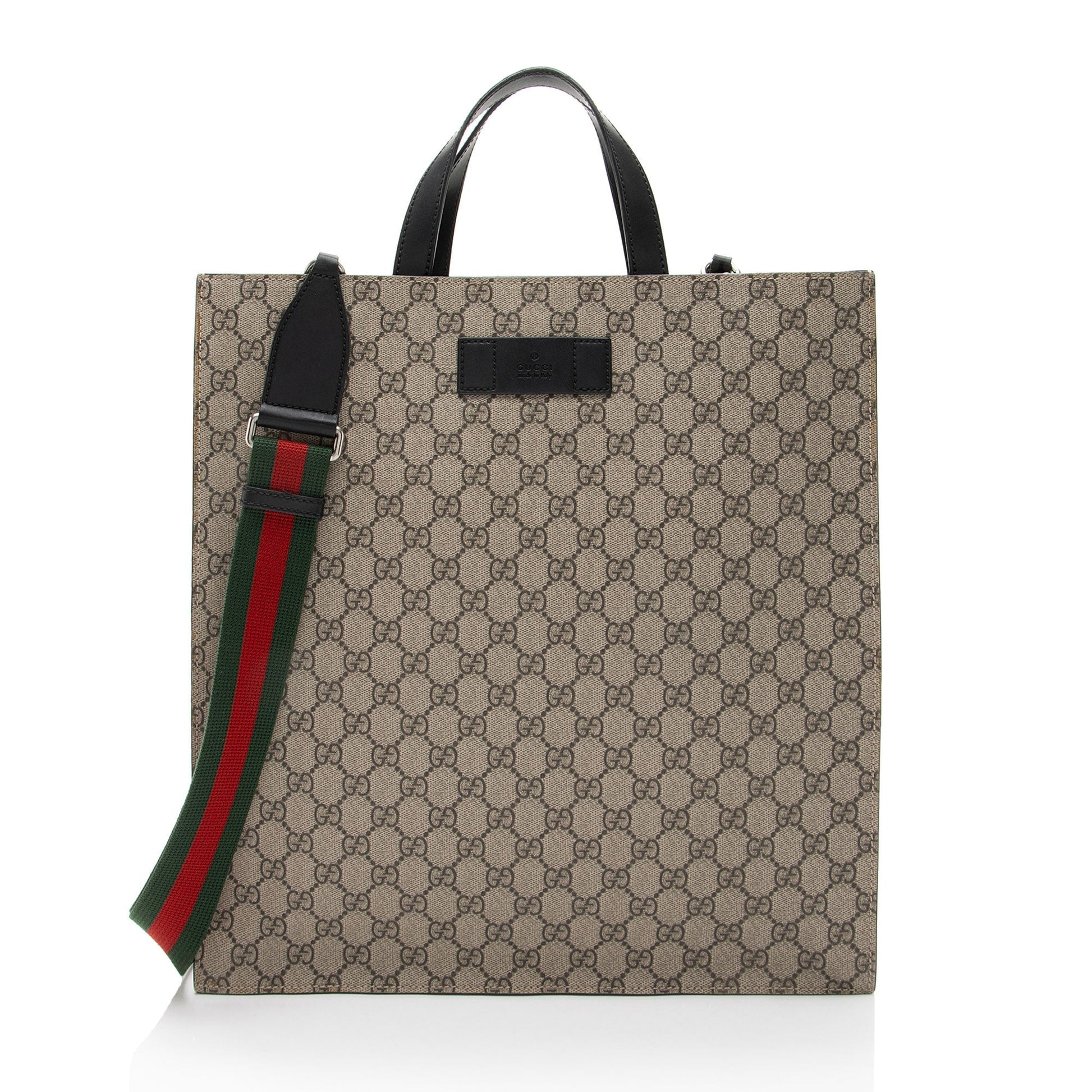 Gucci GG Supreme Soft N S Leather Canvas Nylon Black Tote Bag