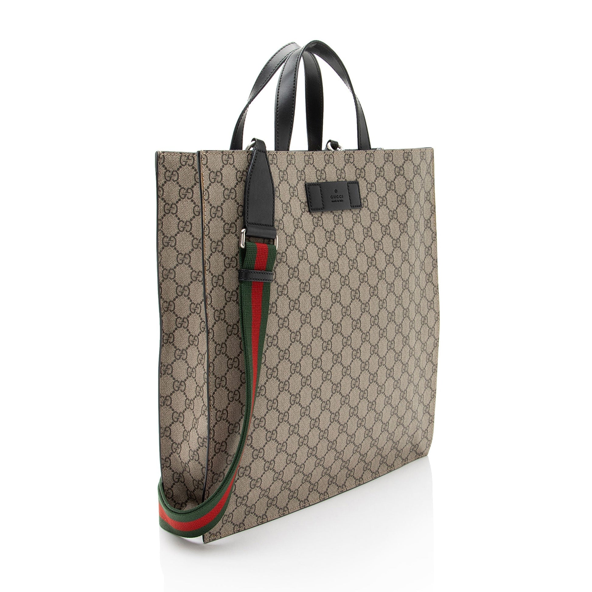 Gucci GG Supreme Soft N S Leather Canvas Nylon Black Tote Bag