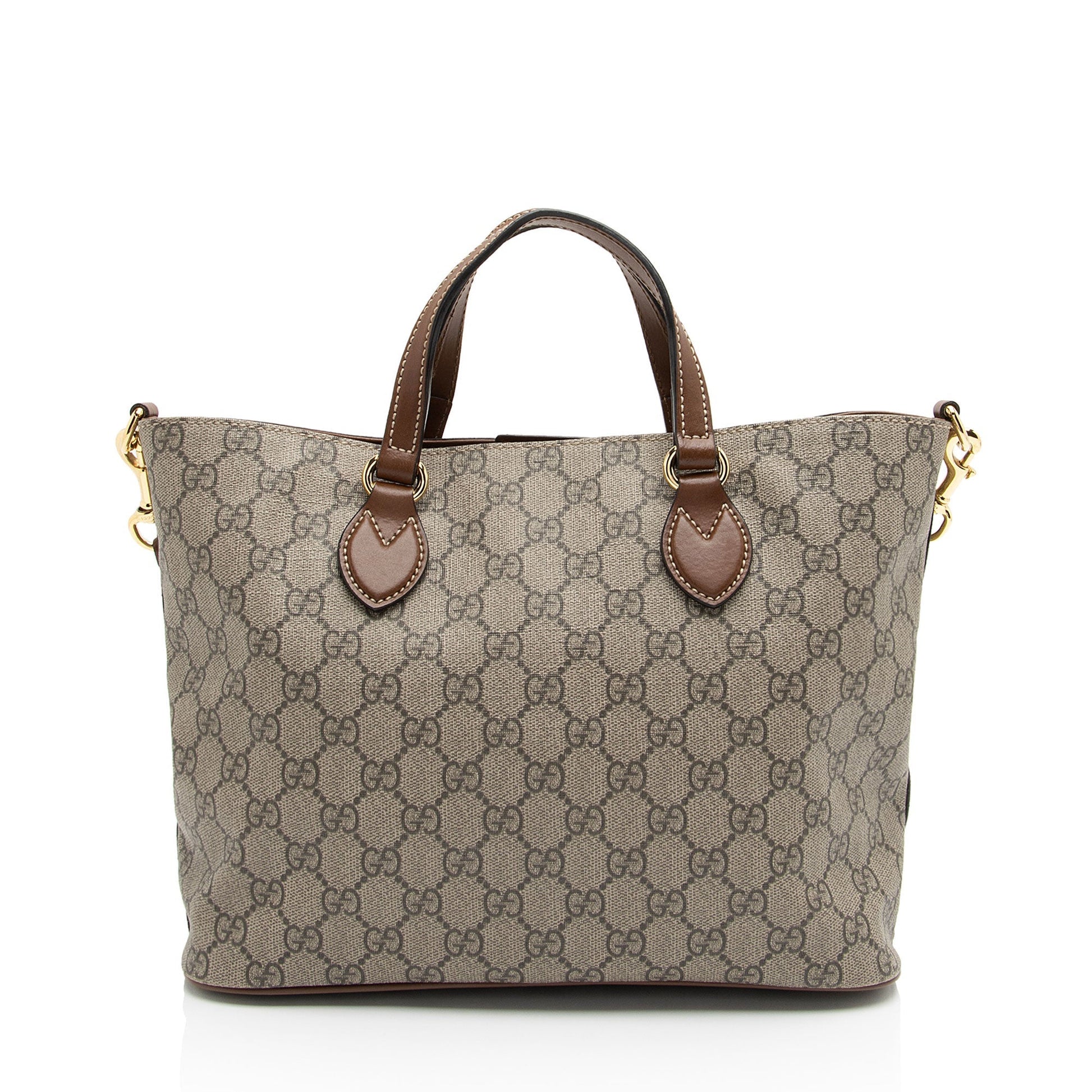 Gucci GG Supreme Soft SHF-TBLywo Leather Canvas Brown Beige Tote Bag