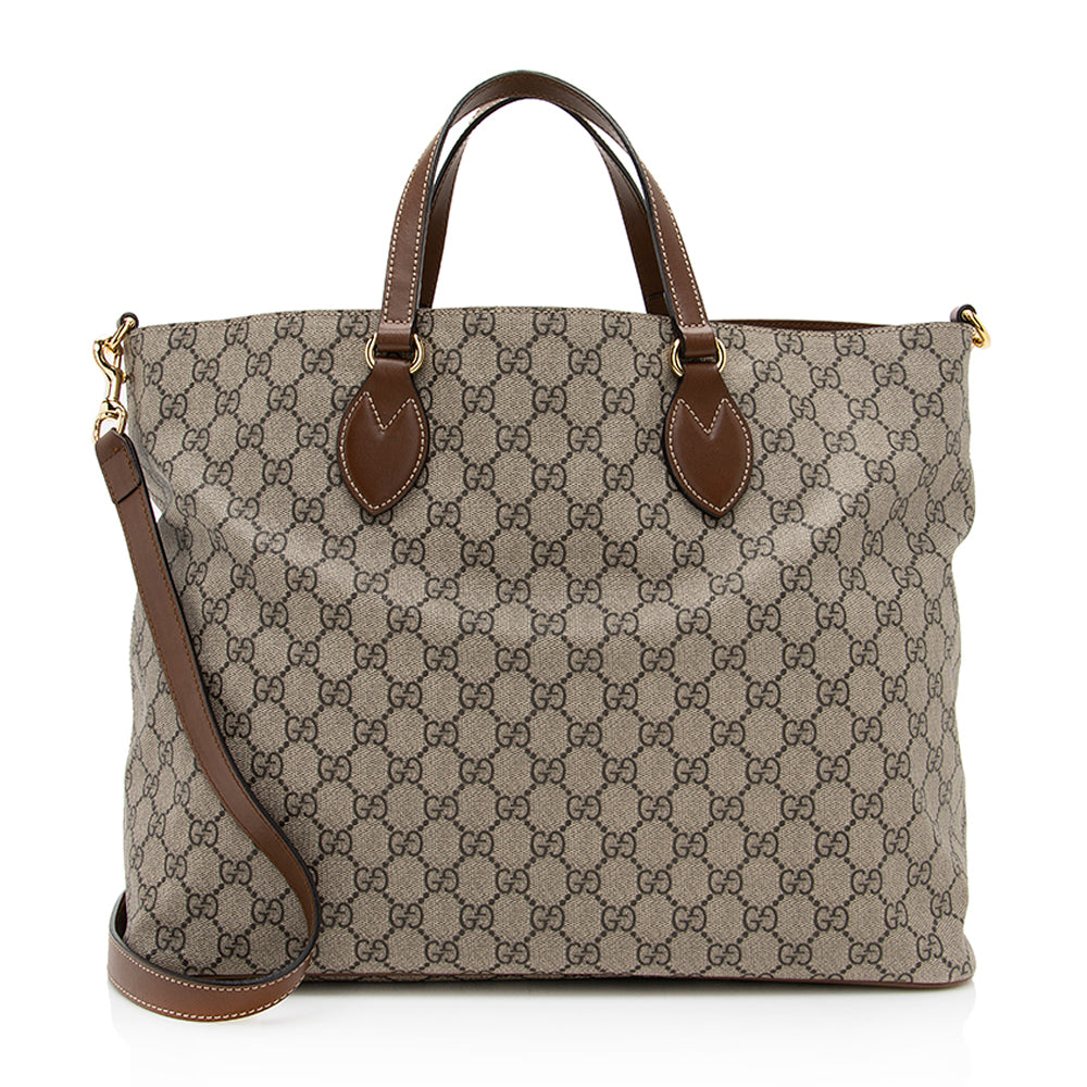 Gucci GG Supreme Soft SHF Leather Canvas Brown Beige Tote Bag