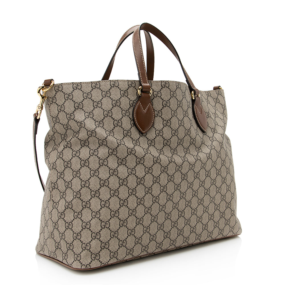 Gucci GG Supreme Soft SHF Leather Canvas Brown Beige Tote Bag