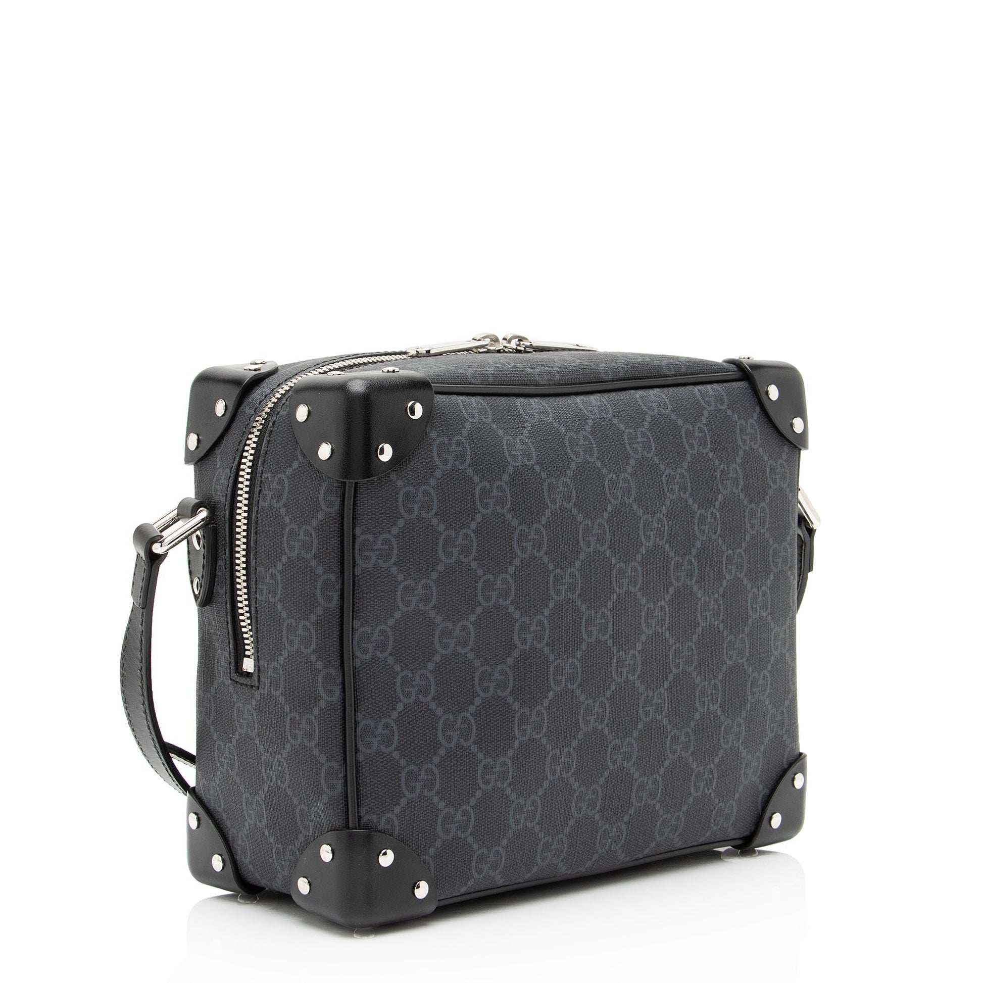 Gucci GG Supreme Soft Trunk SHF Leather Canvas Black Crossbody Bag