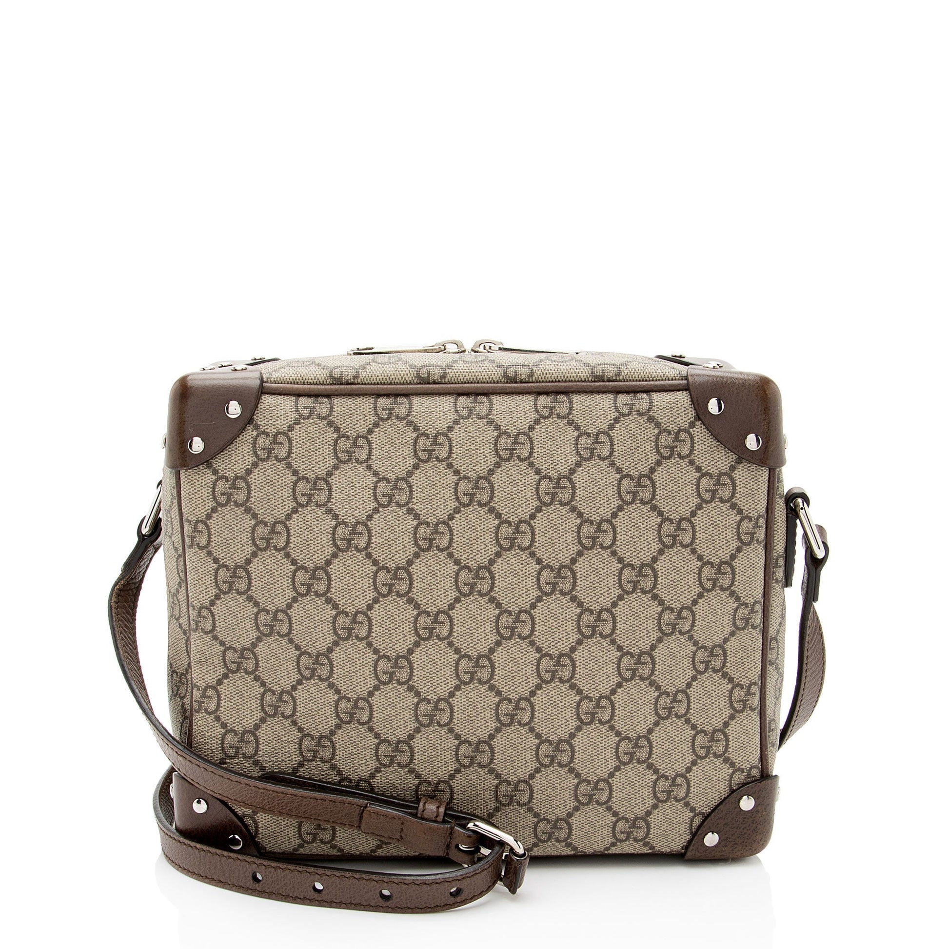 Gucci GG Supreme Soft Trunk Leather Canvas Brown Beige Crossbody Bag