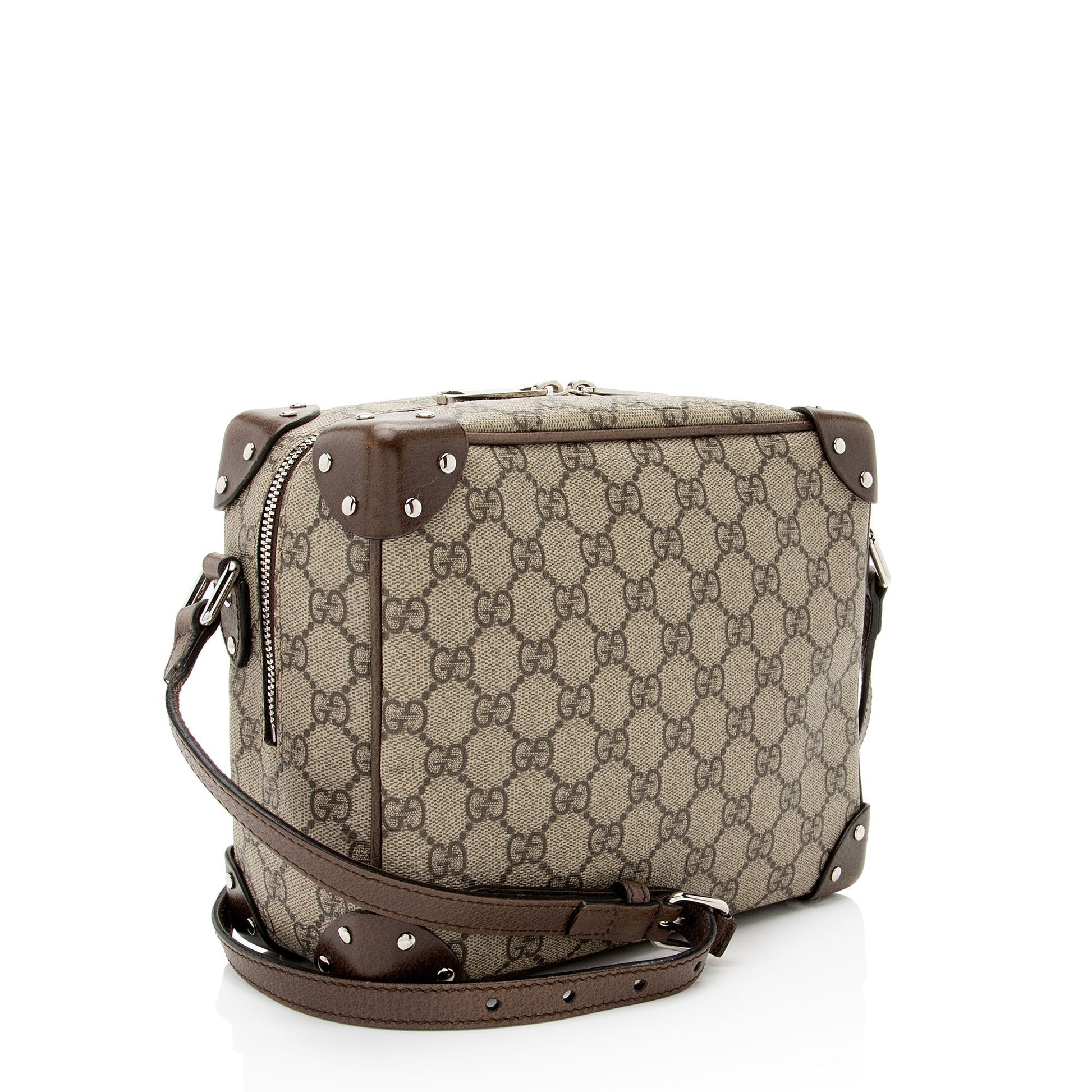 Gucci GG Supreme Soft Trunk Leather Canvas Brown Beige Crossbody Bag
