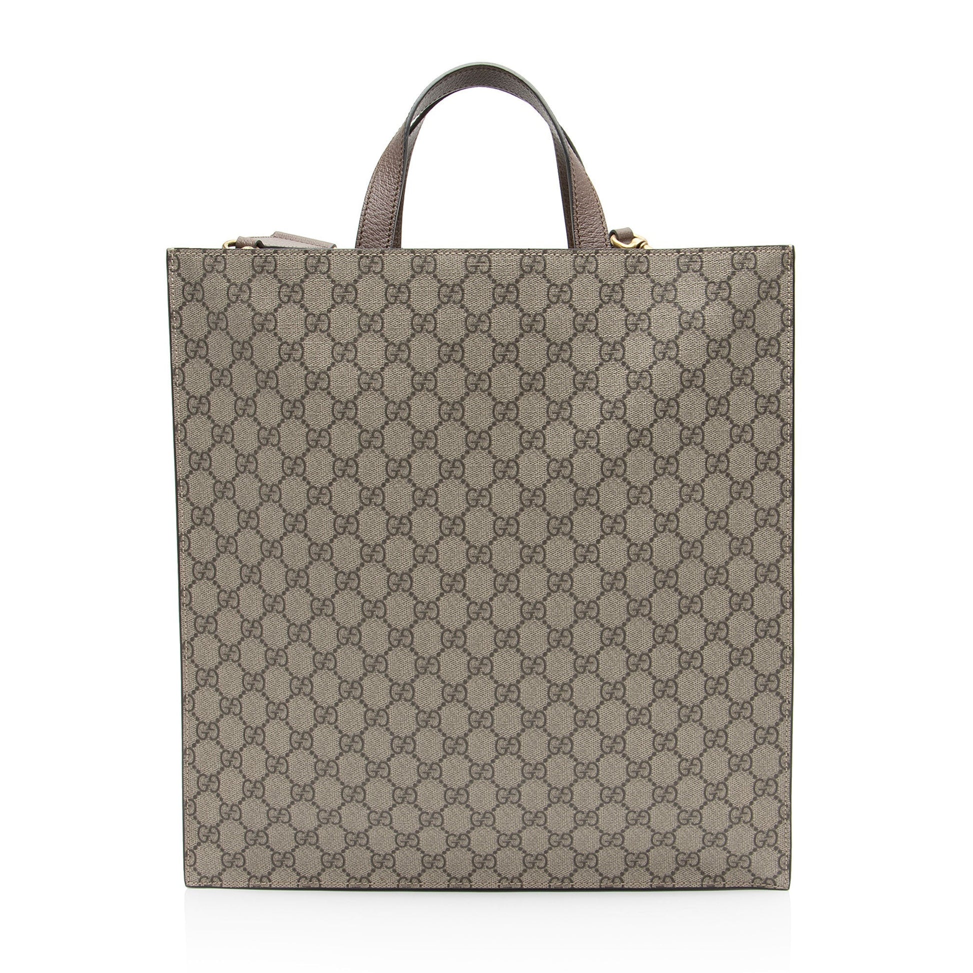 Gucci GG Supreme Soft Vertical Courrier Leather Canvas Nylon Brown Tote Bag