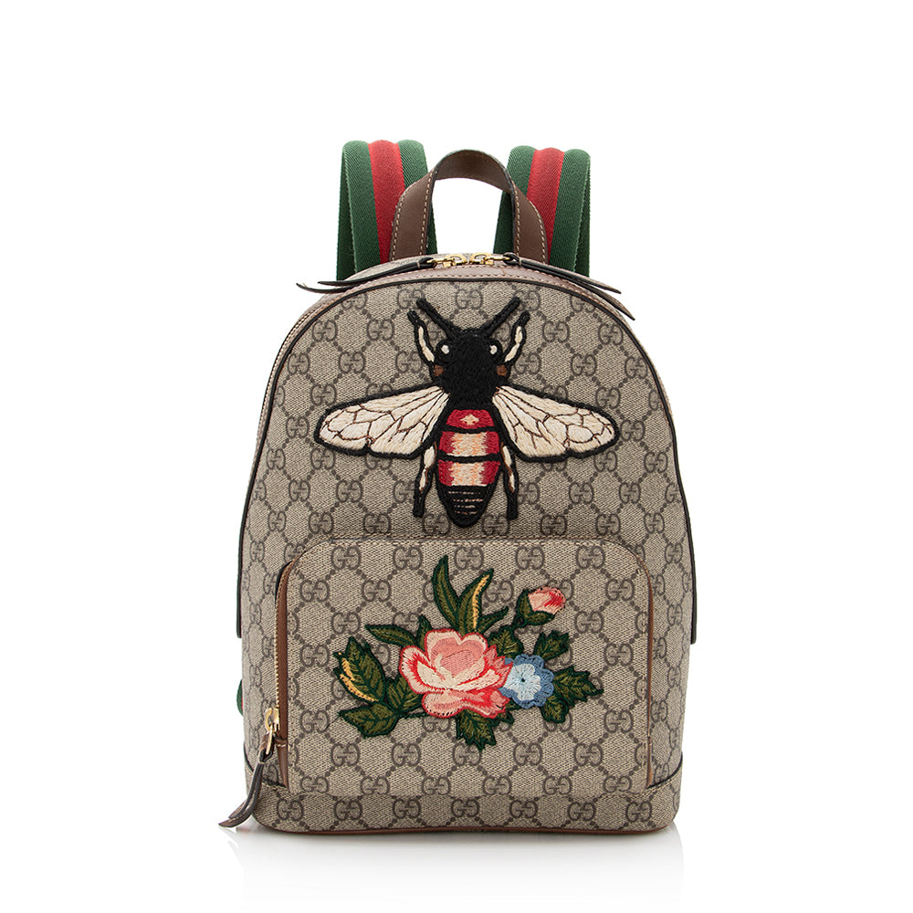 Gucci GG Supreme Souvenir Garden Bee Leather Canvas Nylon Beige Shoulder Bag