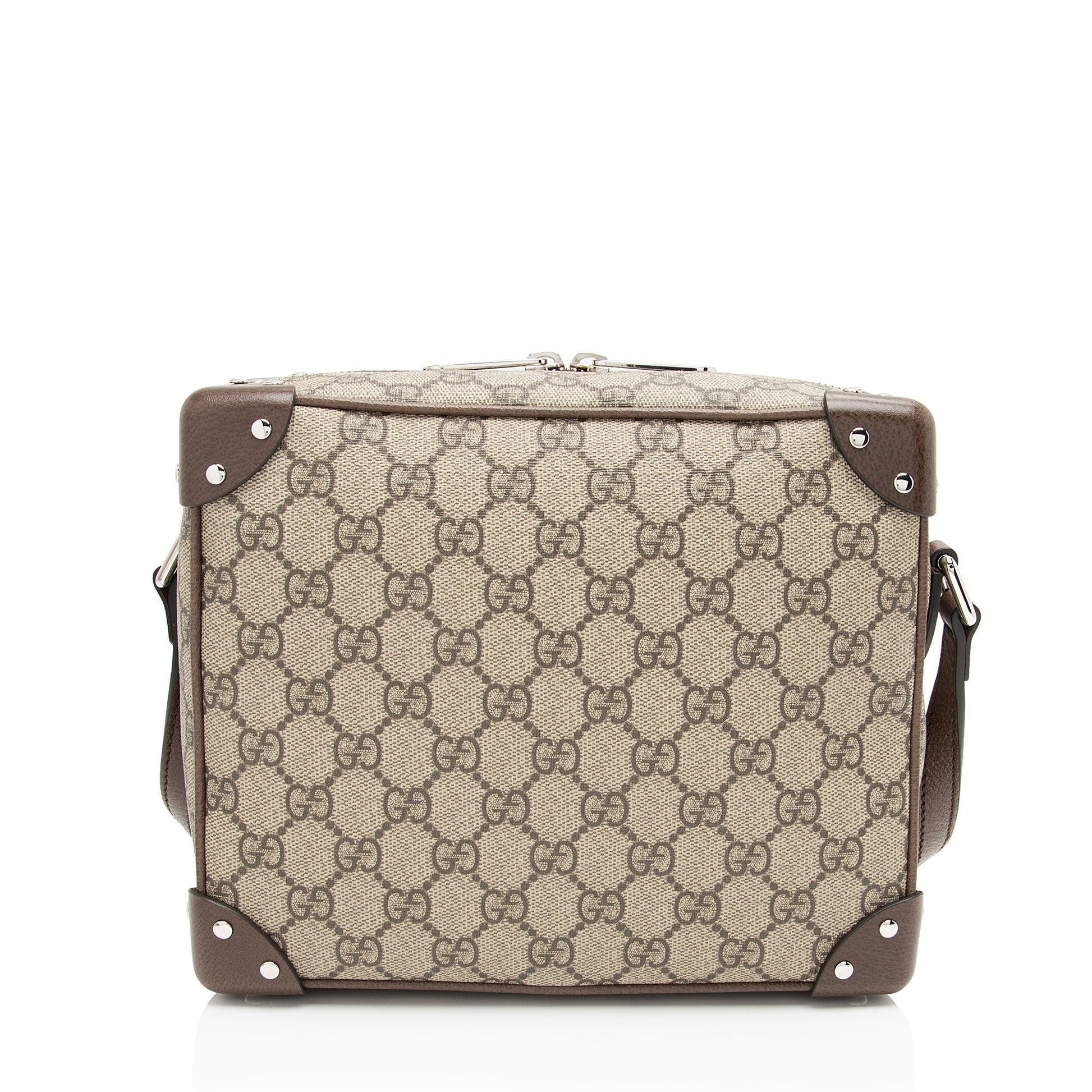 Gucci GG Supreme Square SHF-FRVhxl Leather Canvas Brown Beige Crossbody Bag