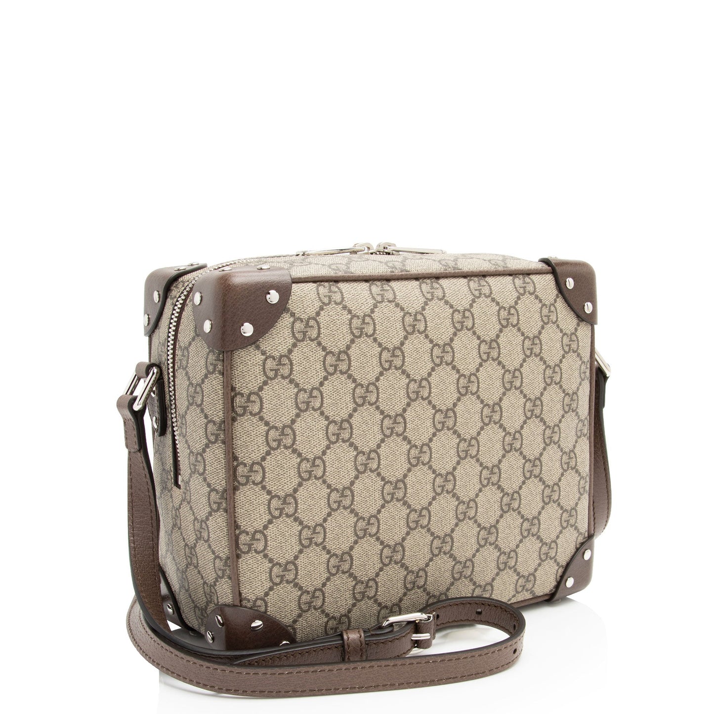 Gucci GG Supreme Square SHF-FRVhxl Leather Canvas Brown Beige Crossbody Bag
