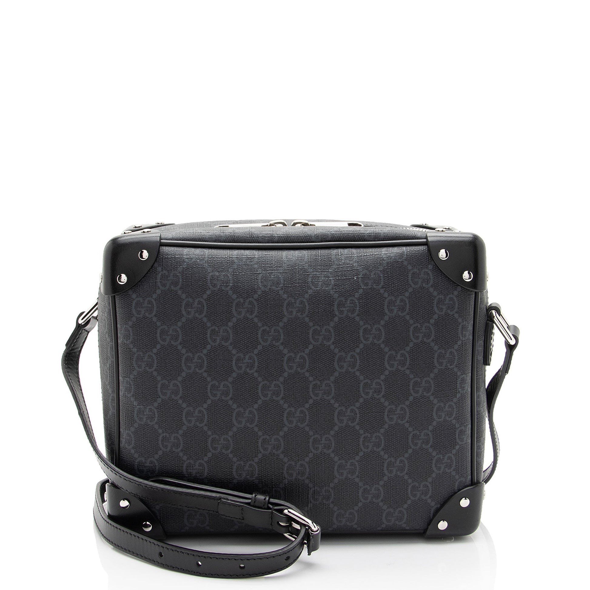 Gucci GG Supreme Square SHF-ITmRpz Leather Canvas Black Grey Crossbody Bag