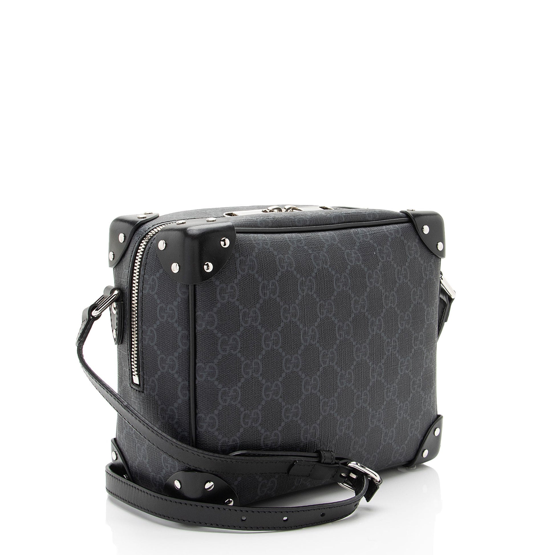 Gucci GG Supreme Square SHF-ITmRpz Leather Canvas Black Grey Crossbody Bag