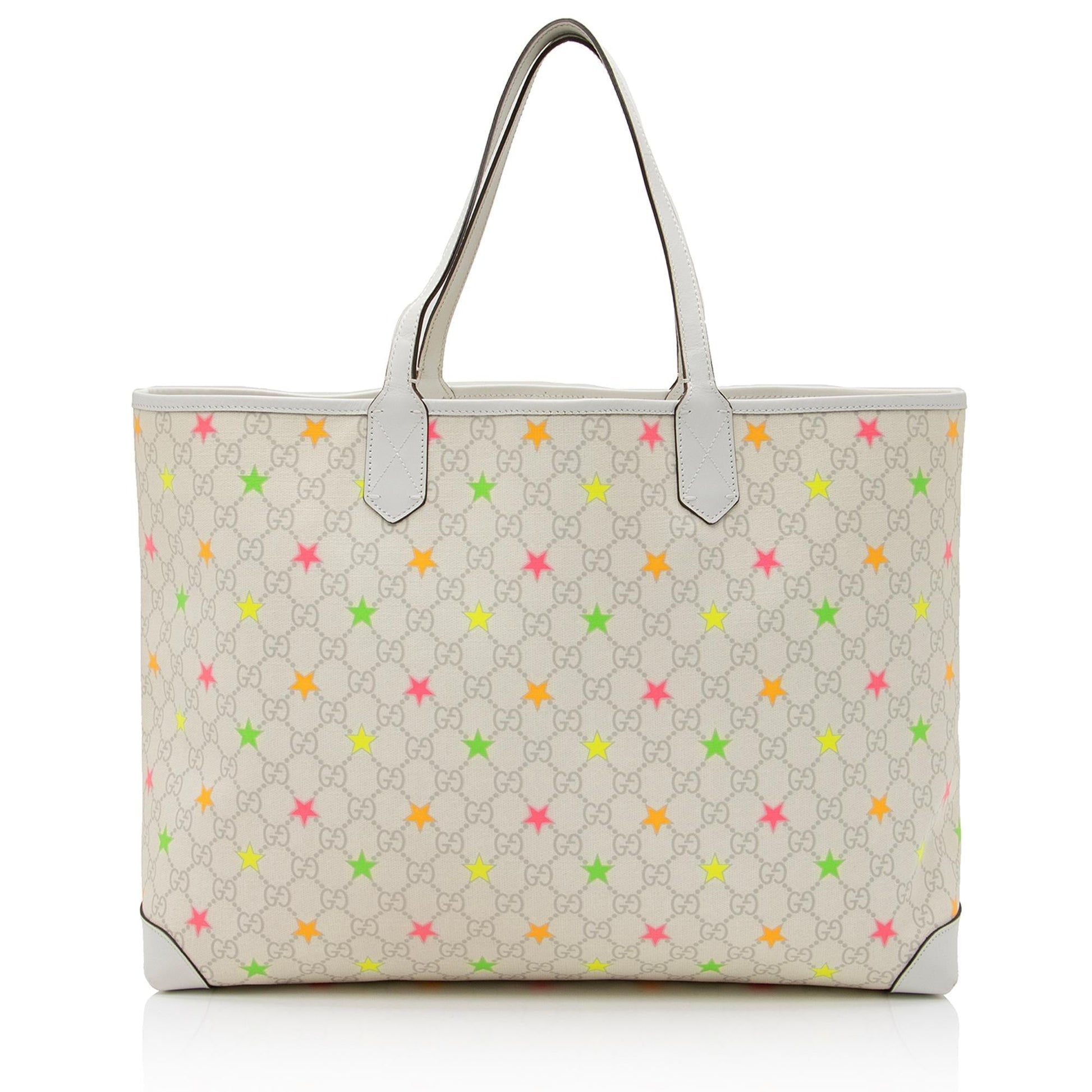 Gucci GG Supreme Stars SHF Leather Canvas White Large Tote Bag