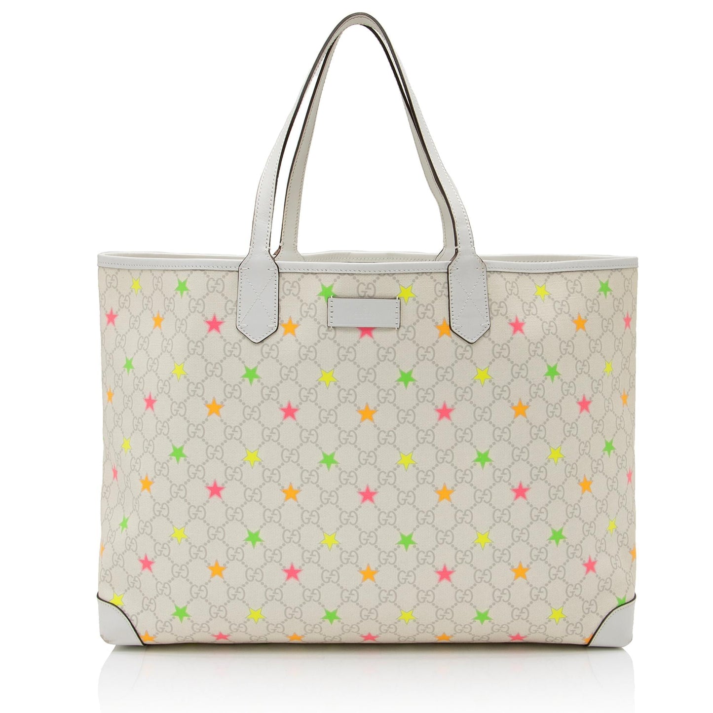 Gucci GG Supreme Stars SHF Leather Canvas White Large Tote Bag