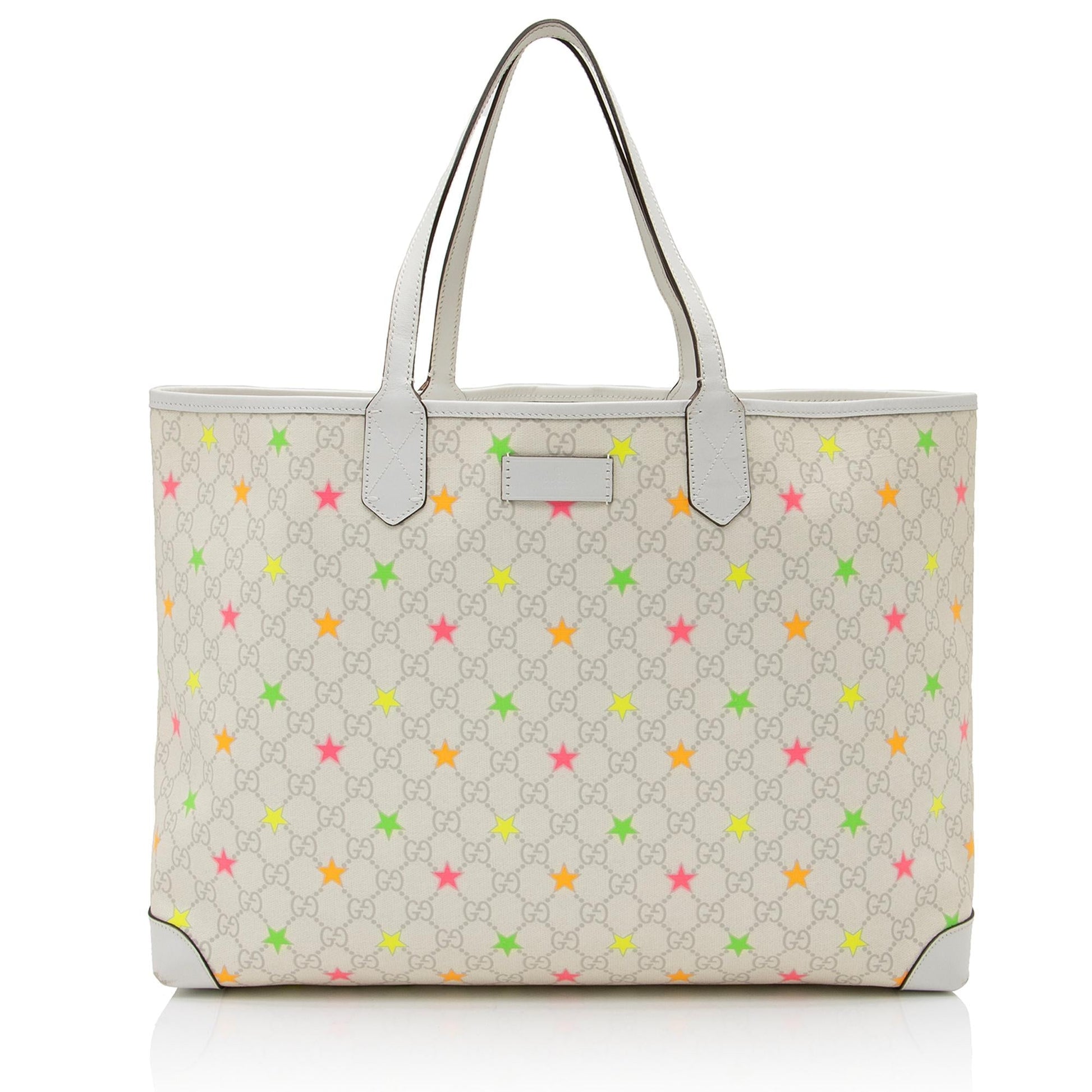 Gucci GG Supreme Stars SHF Leather Canvas White Large Tote Bag