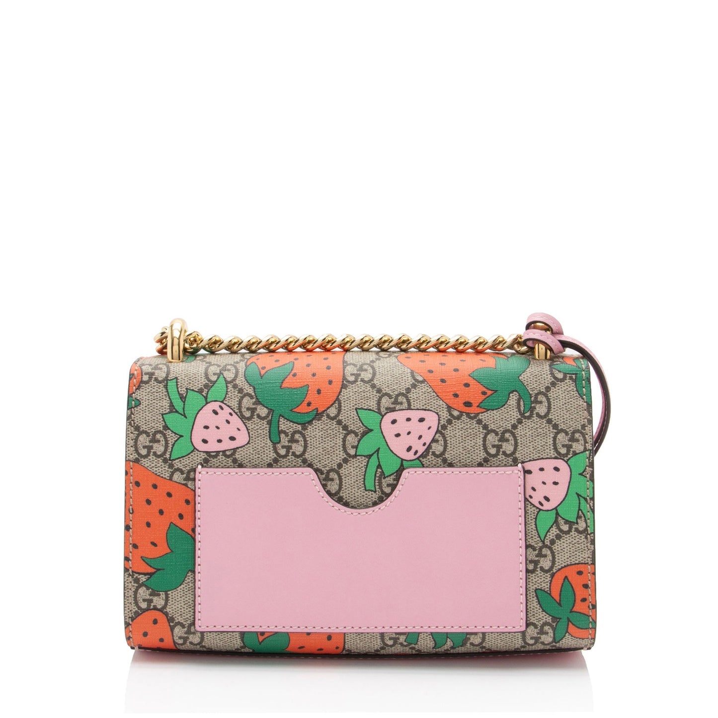 Gucci GG Supreme Strawberry Padlock SHF-uX0Syw Leather Canvas Beige Pink Crossbody Bag