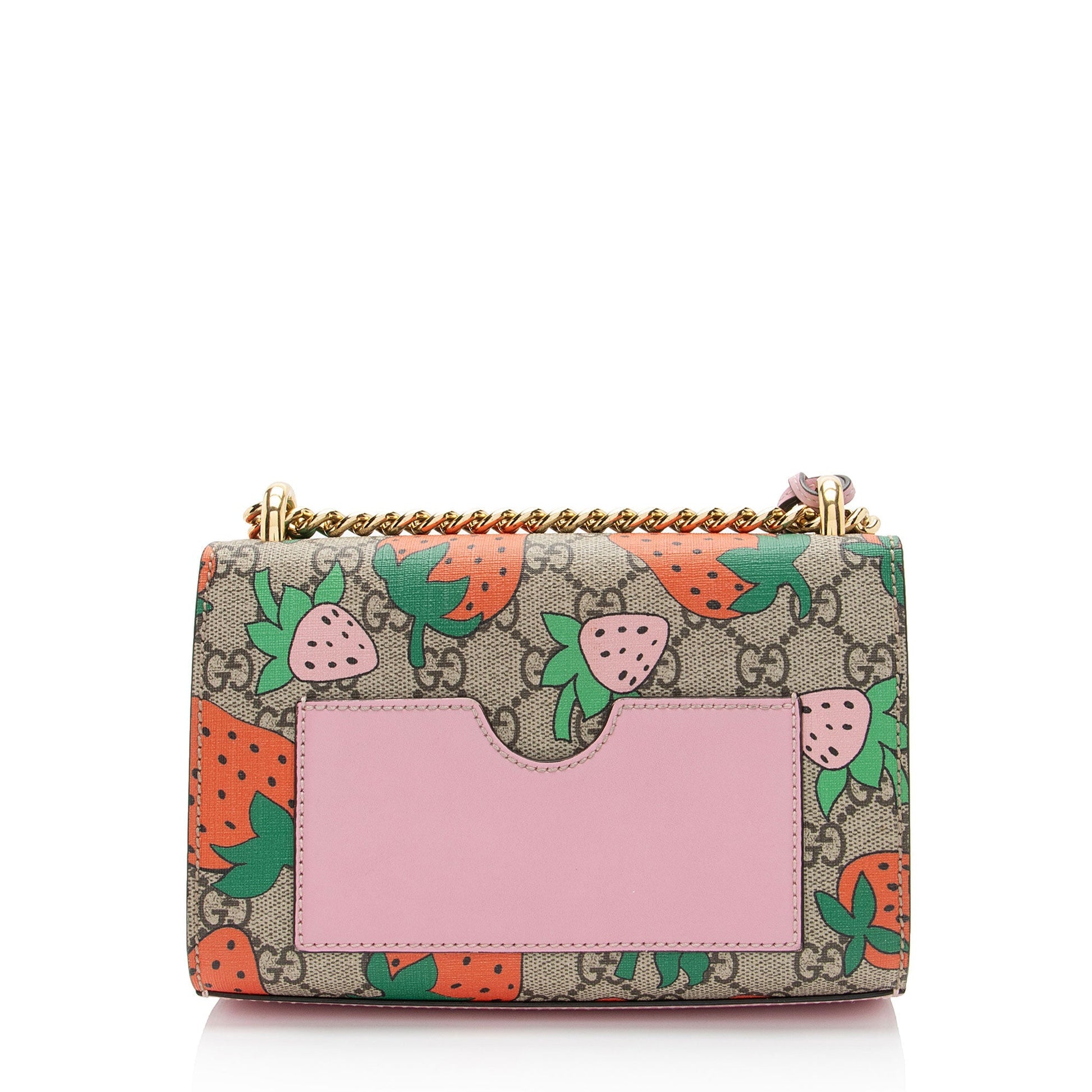 Gucci GG Supreme Strawberry Padlock SHF-KHb3br Leather Canvas Beige Pink Shoulder Bag