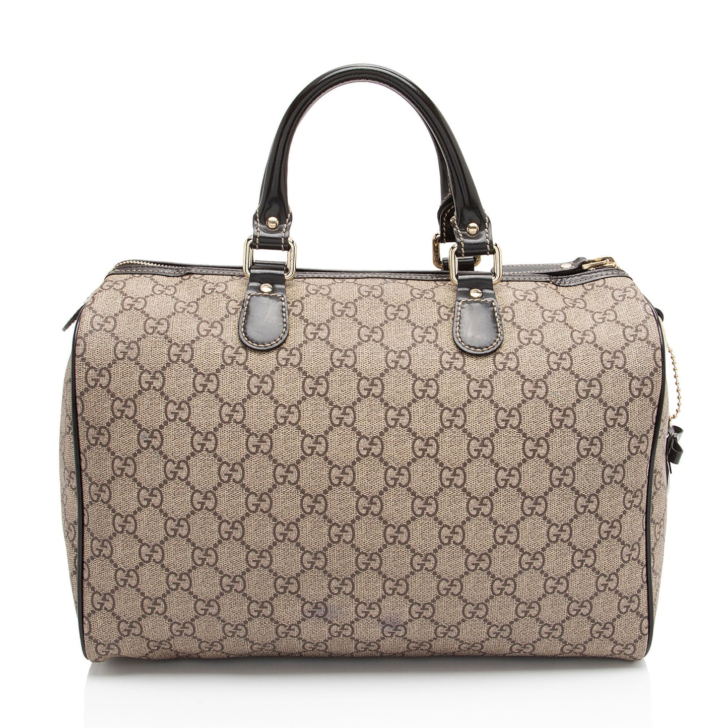 Gucci GG Supreme Tattoo Heart Boston Leather Canvas Brown Beige Satchel Bag