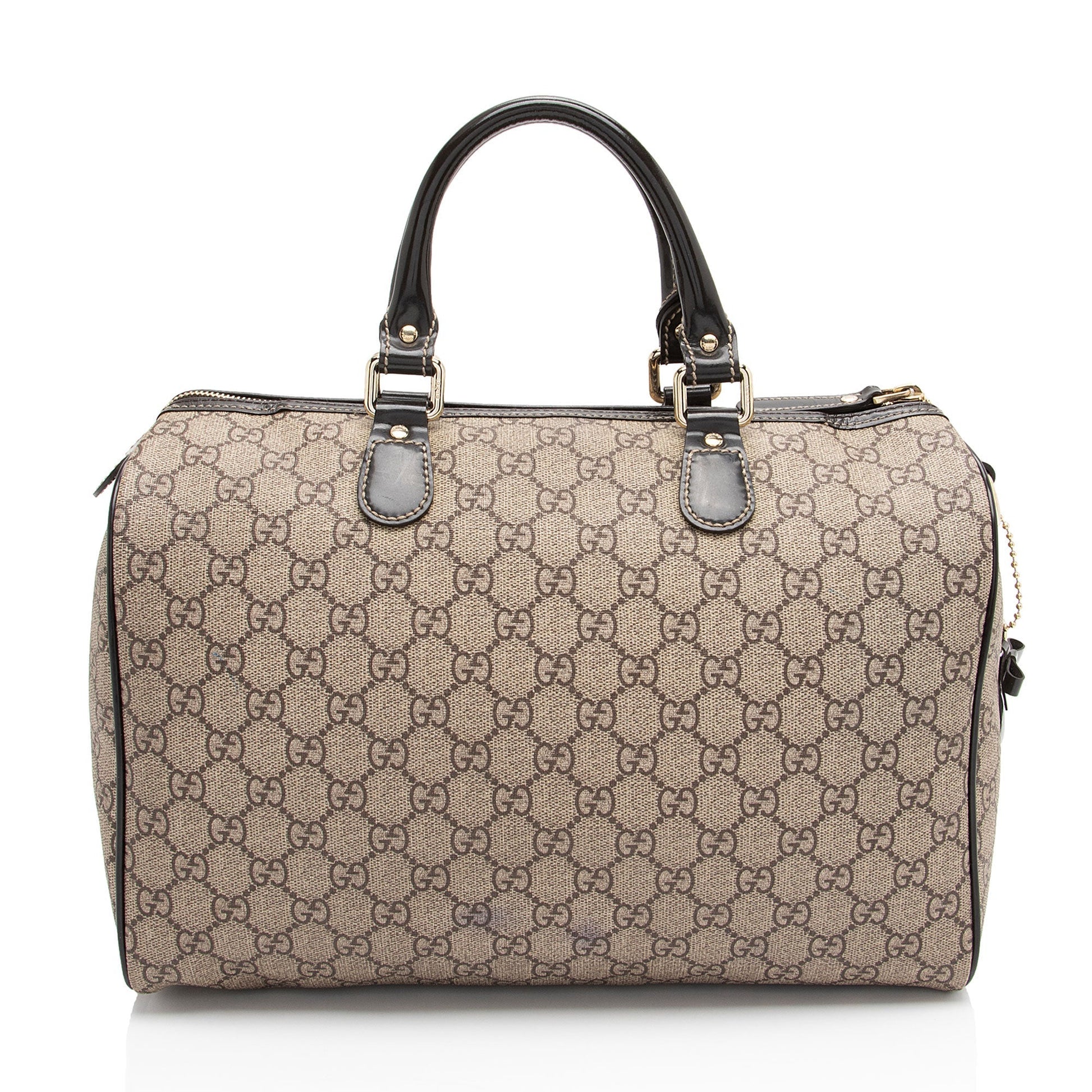 Gucci GG Supreme Tattoo Heart Boston Leather Canvas Brown Beige Satchel Bag