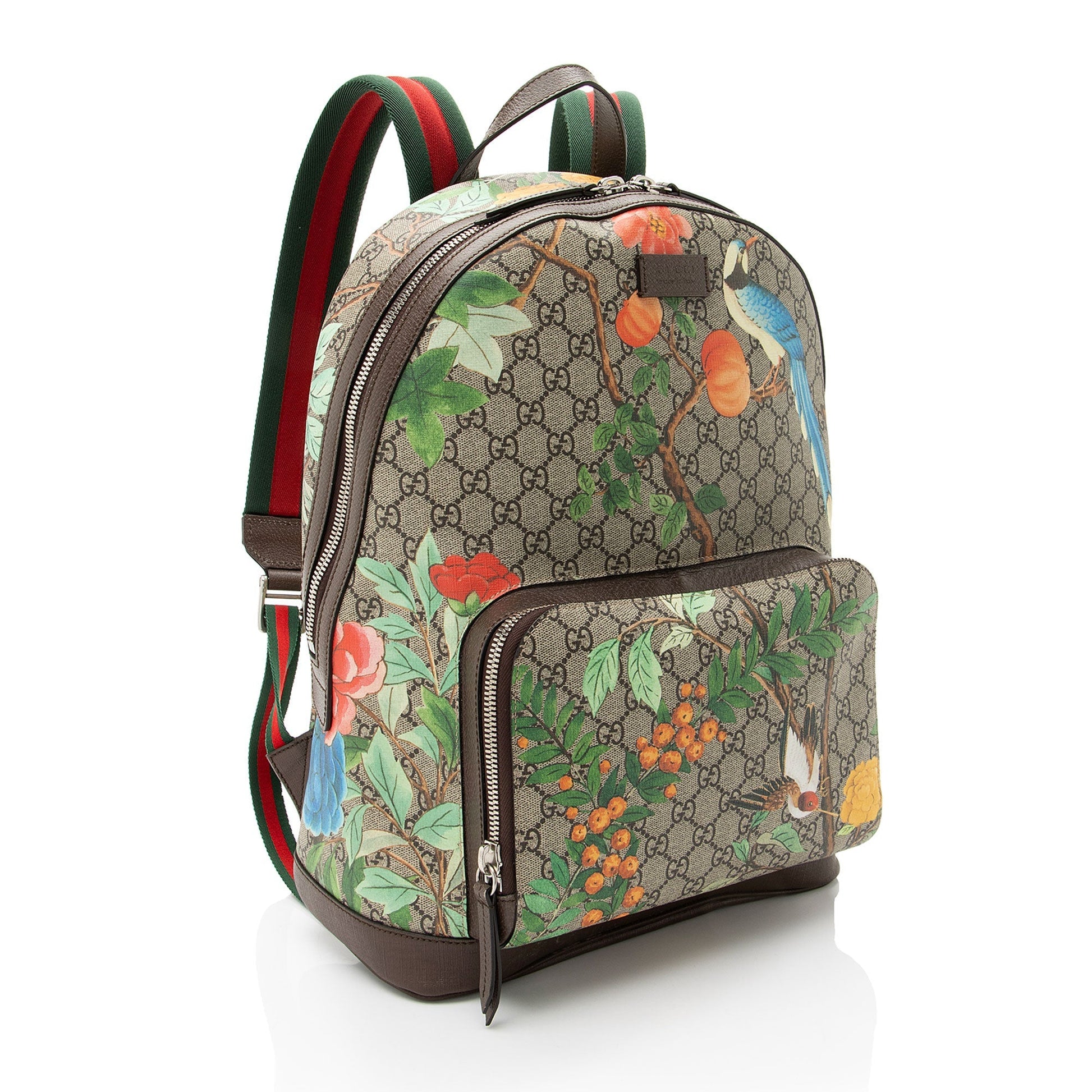 Gucci GG Supreme Tian Day Backpack Leather Canvas Nylon Beige Shoulder Bag