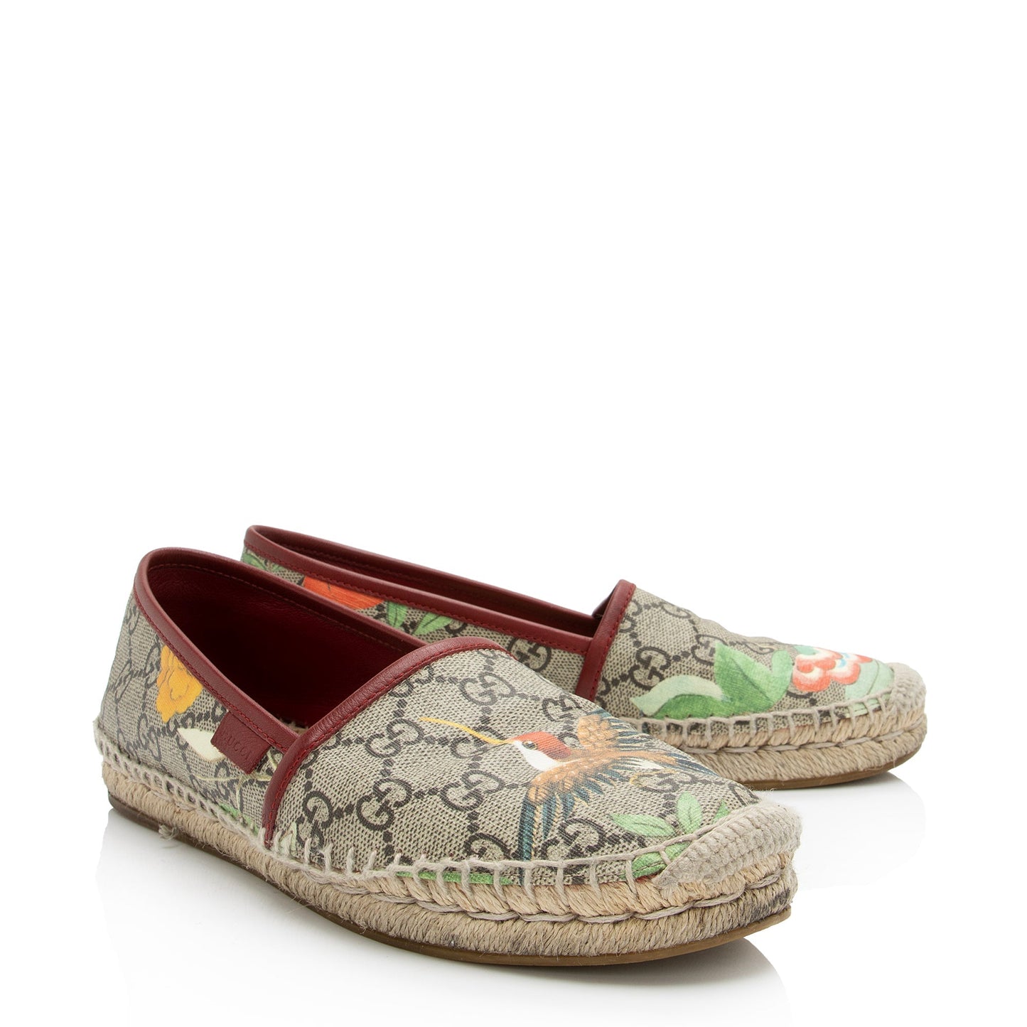 Gucci GG Supreme Tian Espadrilles - Leather Canvas Beige Red Shoes