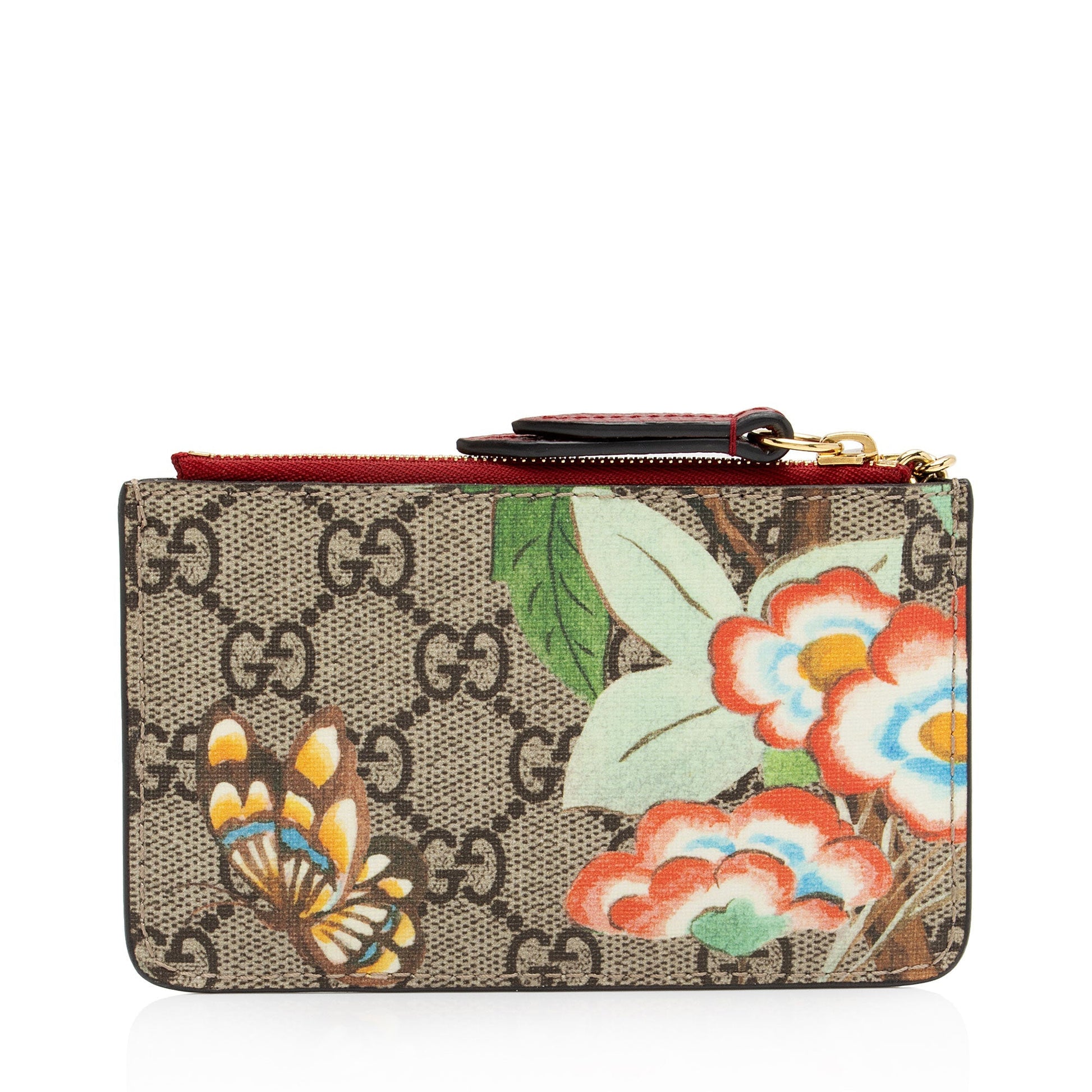 Gucci GG Supreme Tian Key Holder Leather Canvas Beige Red Accessory