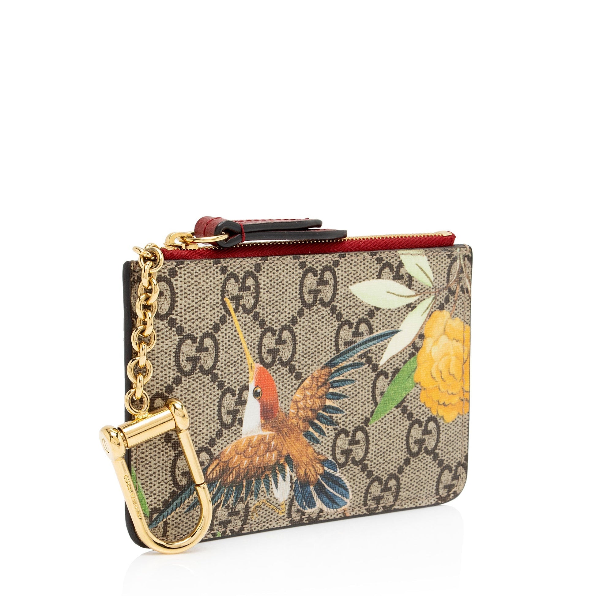 Gucci GG Supreme Tian Key Holder Leather Canvas Beige Red Accessory