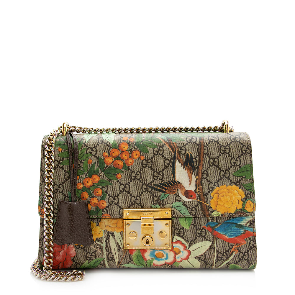 Gucci GG Supreme Tian Padlock SHF Leather Canvas Beige Shoulder Bag
