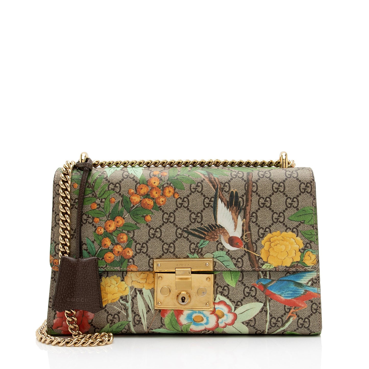 Gucci GG Supreme Tian Padlock SHF-DYWYrW Leather Canvas Beige Shoulder Bag