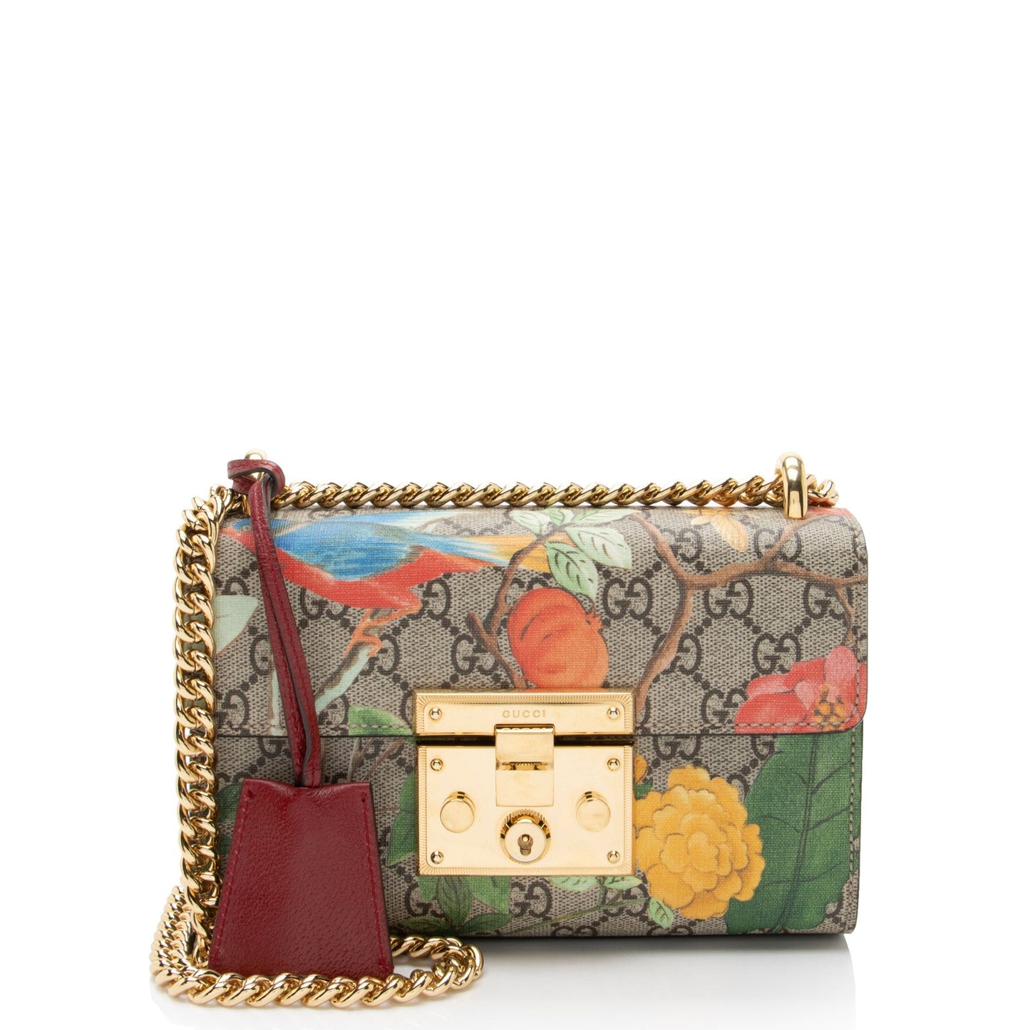 Gucci GG Supreme Tian Padlock Leather Canvas Brown Red Shoulder Bag Bag 1