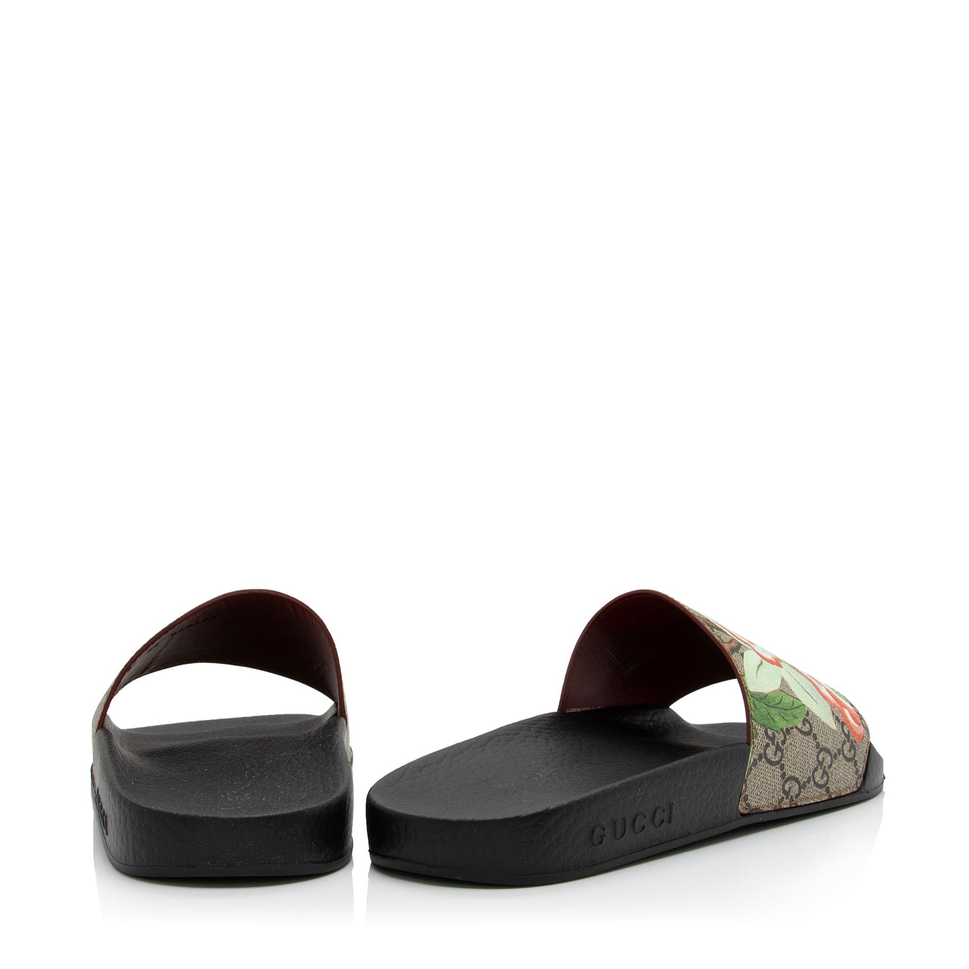 Gucci GG Supreme Tian Slides - Canvas Black Beige Shoes