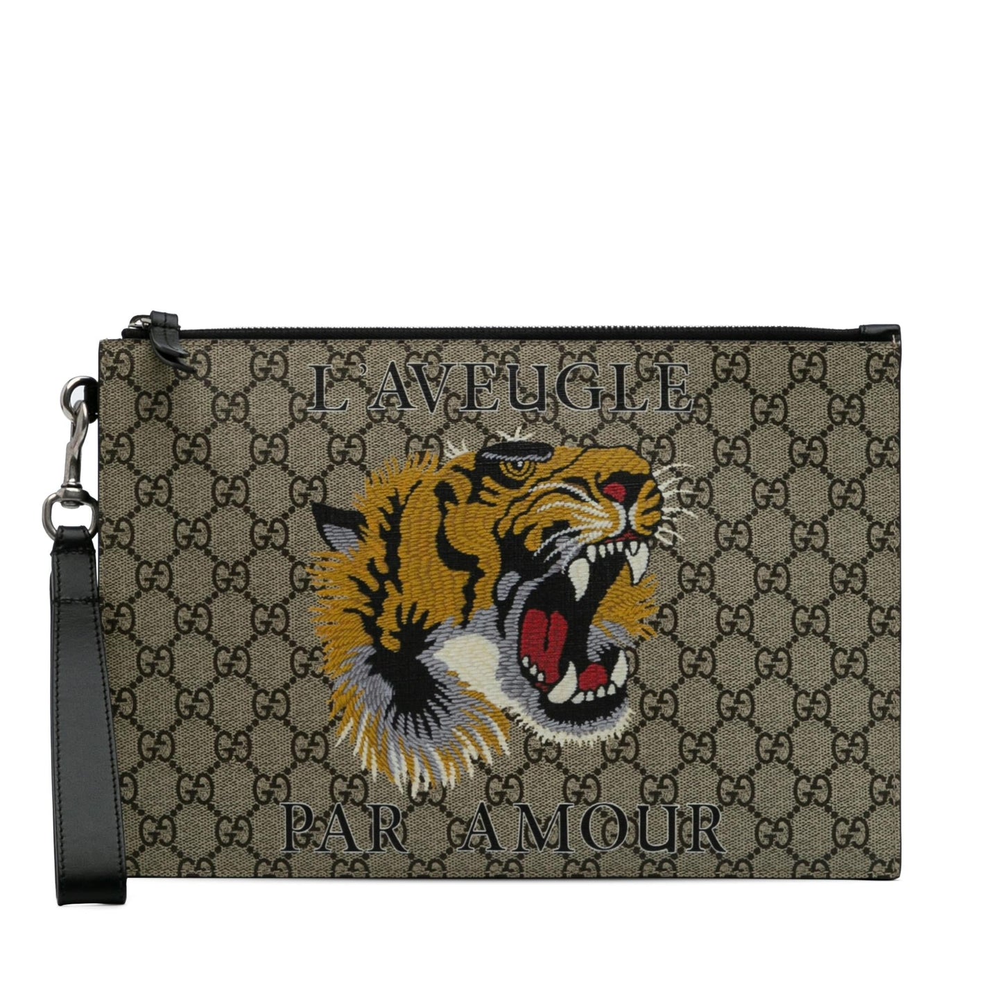 Gucci GG Supreme Tiger Canvas Brown Clutch Bag