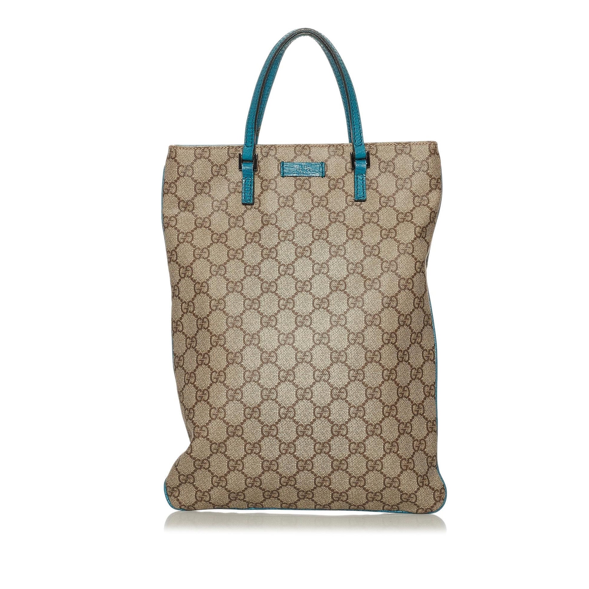 Gucci GG Supreme SHG Canvas Calf Brown Blue Tote Bag