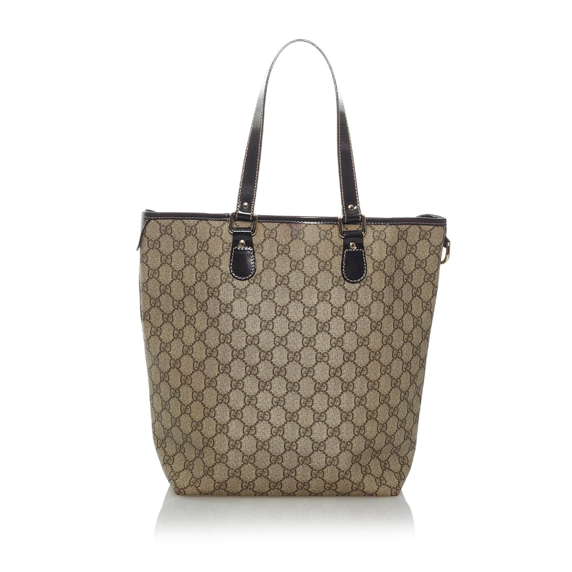 Gucci GG Supreme SHG Canvas Calf Brown Tote Bag 5