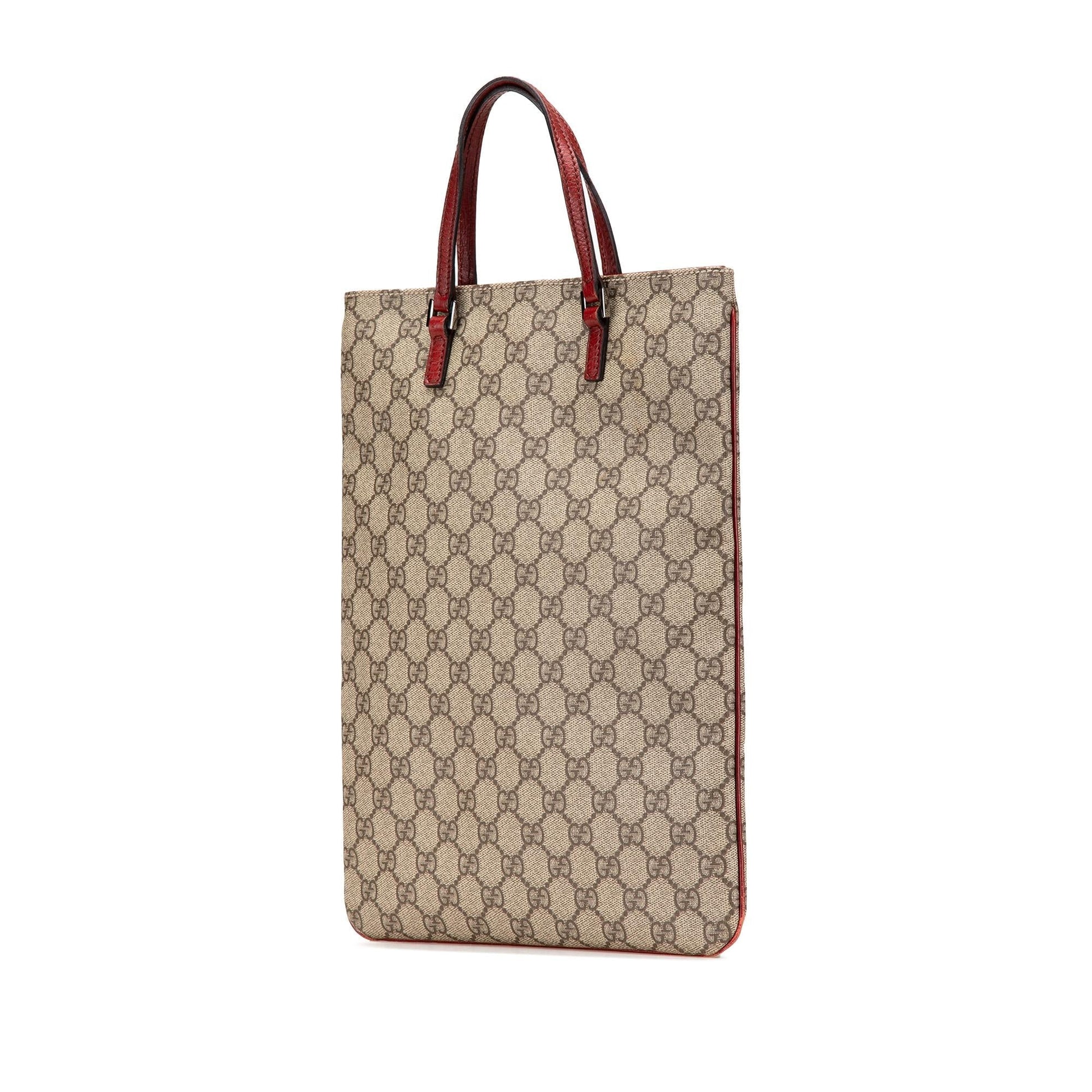 Gucci GG Supreme Canvas Calf Brown Red Tote Bag Tote 1