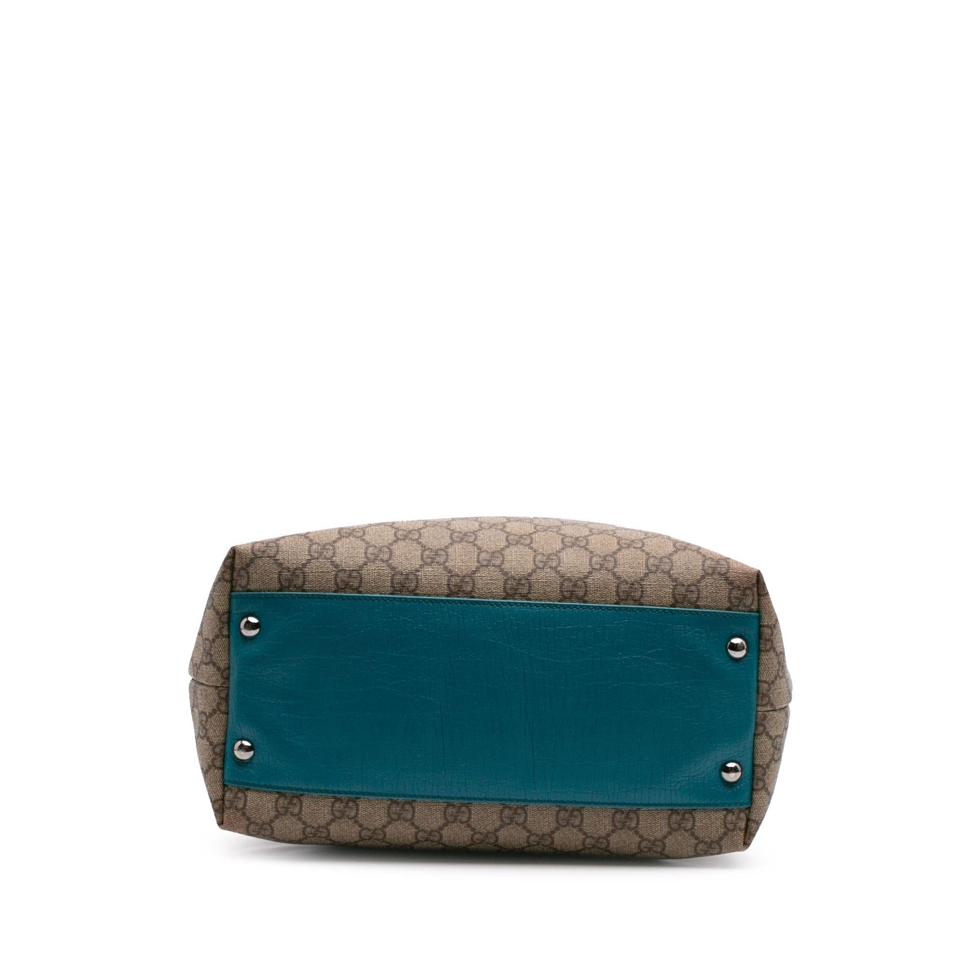Gucci GG Supreme Canvas Calf Brown Blue Tote Bag
