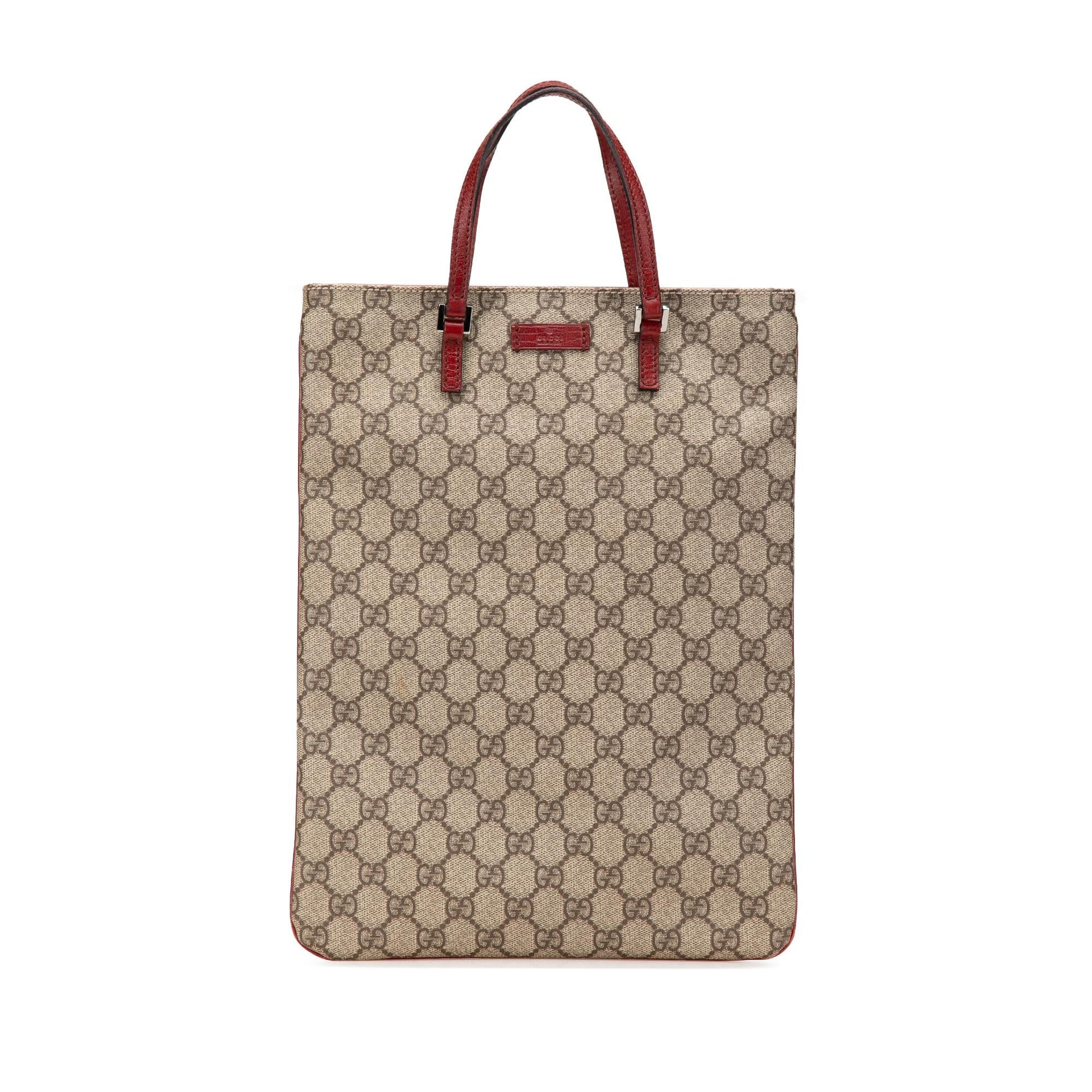 Gucci GG Supreme Canvas Calf Brown Red Tote Bag