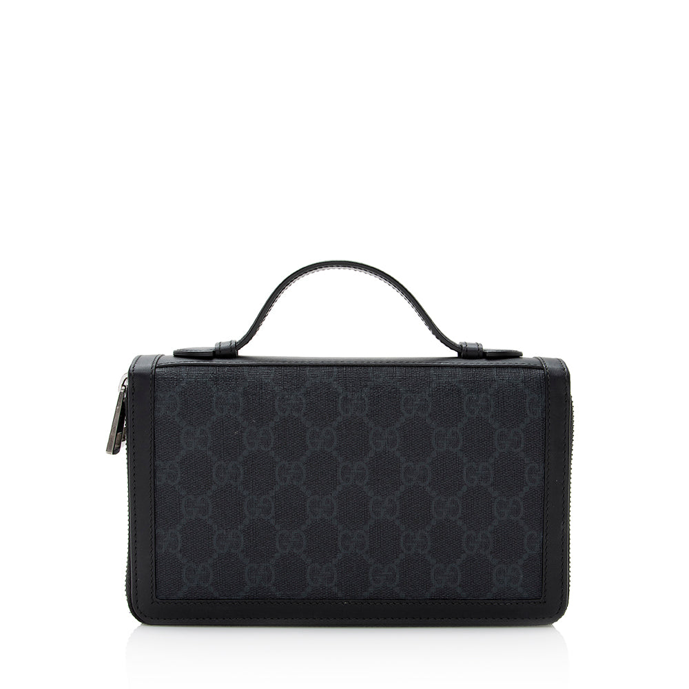 Gucci GG Supreme Document Case SHF Leather Canvas Black Travel Bag