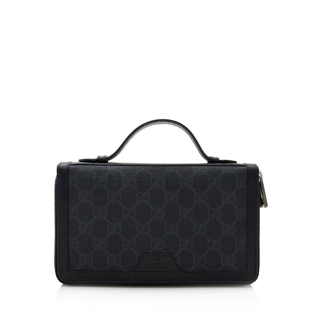 Gucci GG Supreme Document Case SHF Leather Canvas Black Travel Bag