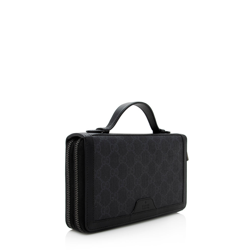 Gucci GG Supreme Document Case SHF Leather Canvas Black Travel Bag