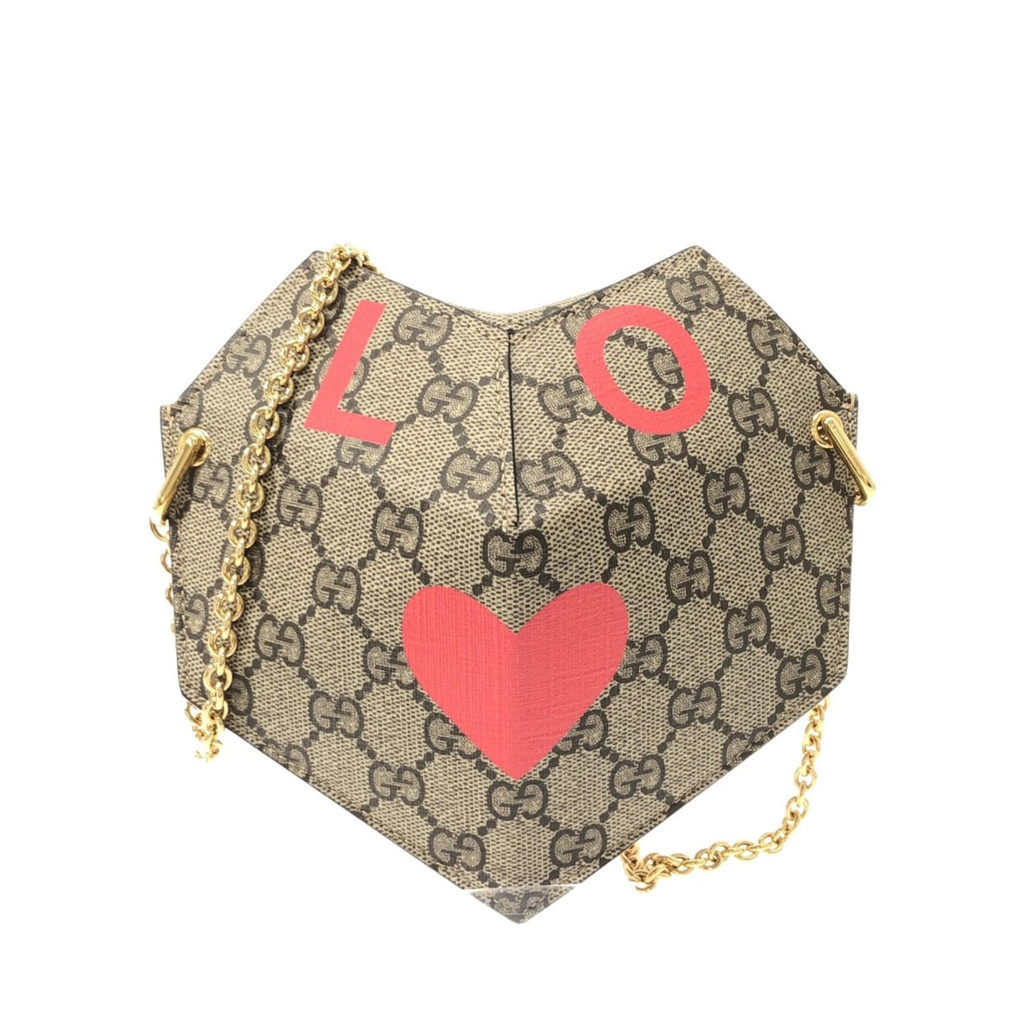 Gucci GG Supreme Valentines Day Heart Canvas Brown Chain Crossbody Bag